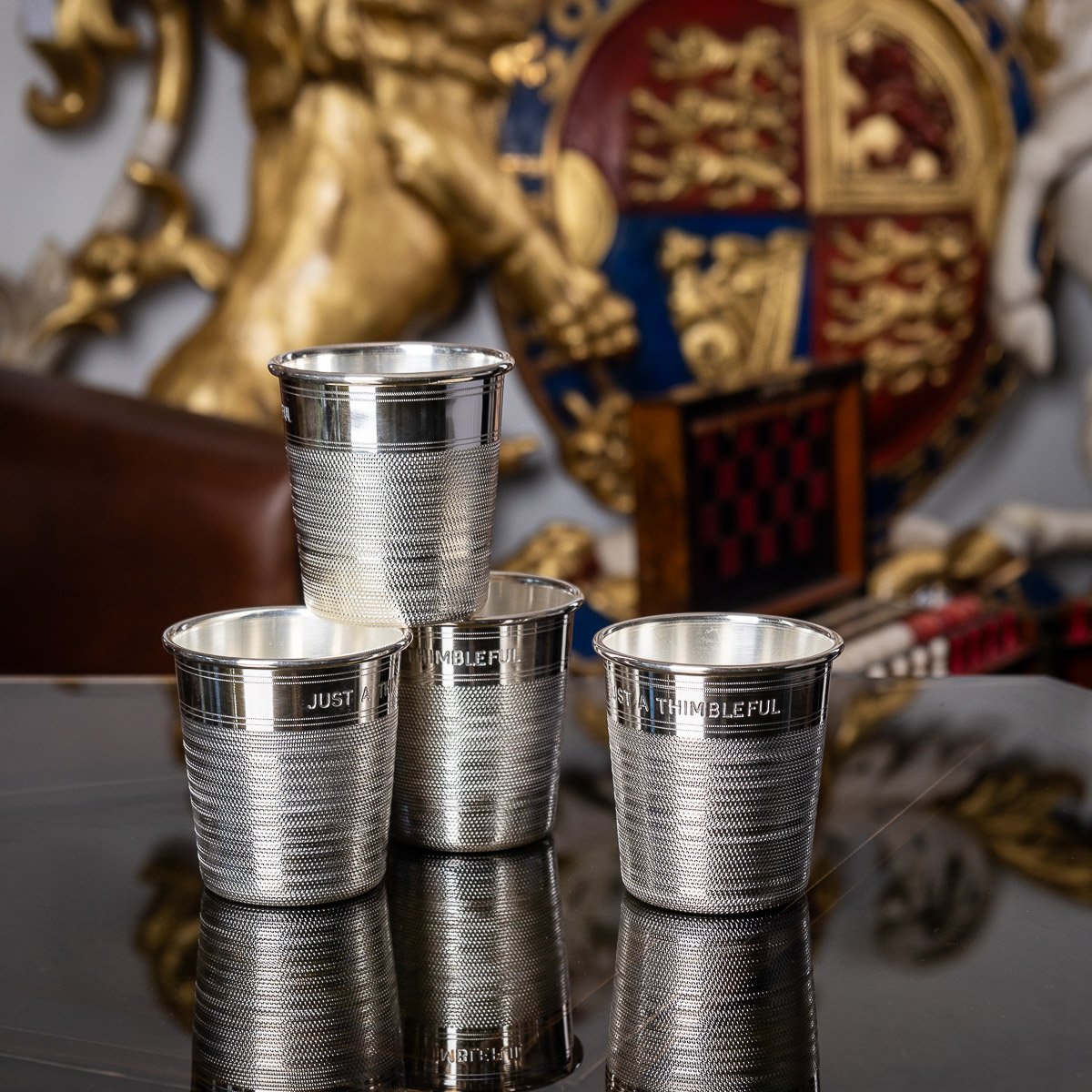 PUSHKINS.COM - A8855 - PAIR OF MID 20thC ENGLISH SILVER PLATED 'JUST A THIMBLEFUL' BEAKERS c.1950 - 03_0.jpg