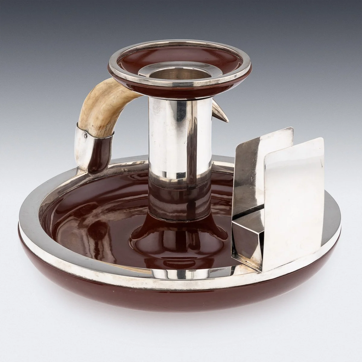 PUSHKINS.COM - A11059 - 20thC GERMAN SOLID SILVER, CERAMIC & BOAR TUSK CIGARETTE BOX HOLDER & ASHTRAY - 07.jpg