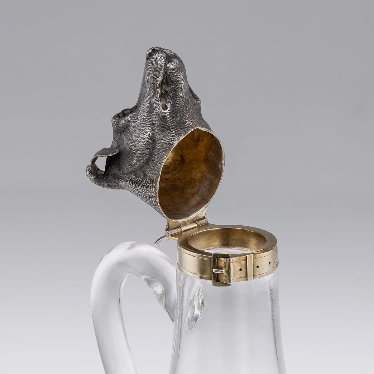 PUSHKINS.COM - J11562 - ANTIQUE 19thC VICTORIAN SOLID SILVER & CLEAR GLASS NOVELTY DOG CLARET JUG c.1884 - 11.jpg