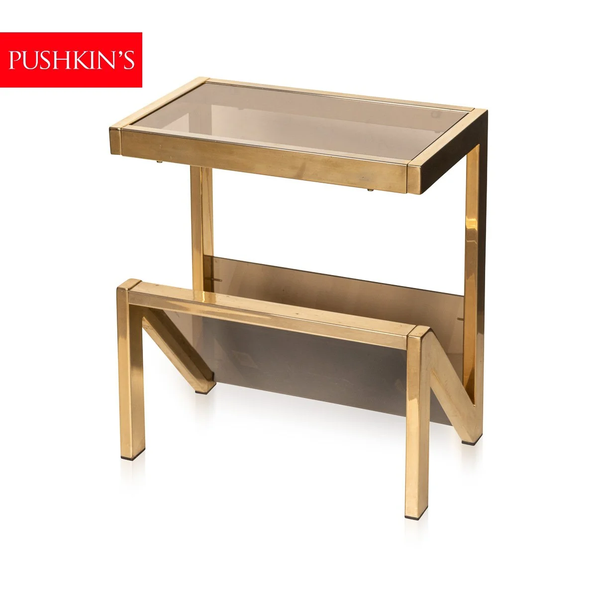 PUSHKINS.COM - Z12414 - VINTAGE 20thC BRASS, CHROME & GLASS "N" TABLE BY BELGO CHROM, BELGIUM c.1970 - 02.jpg