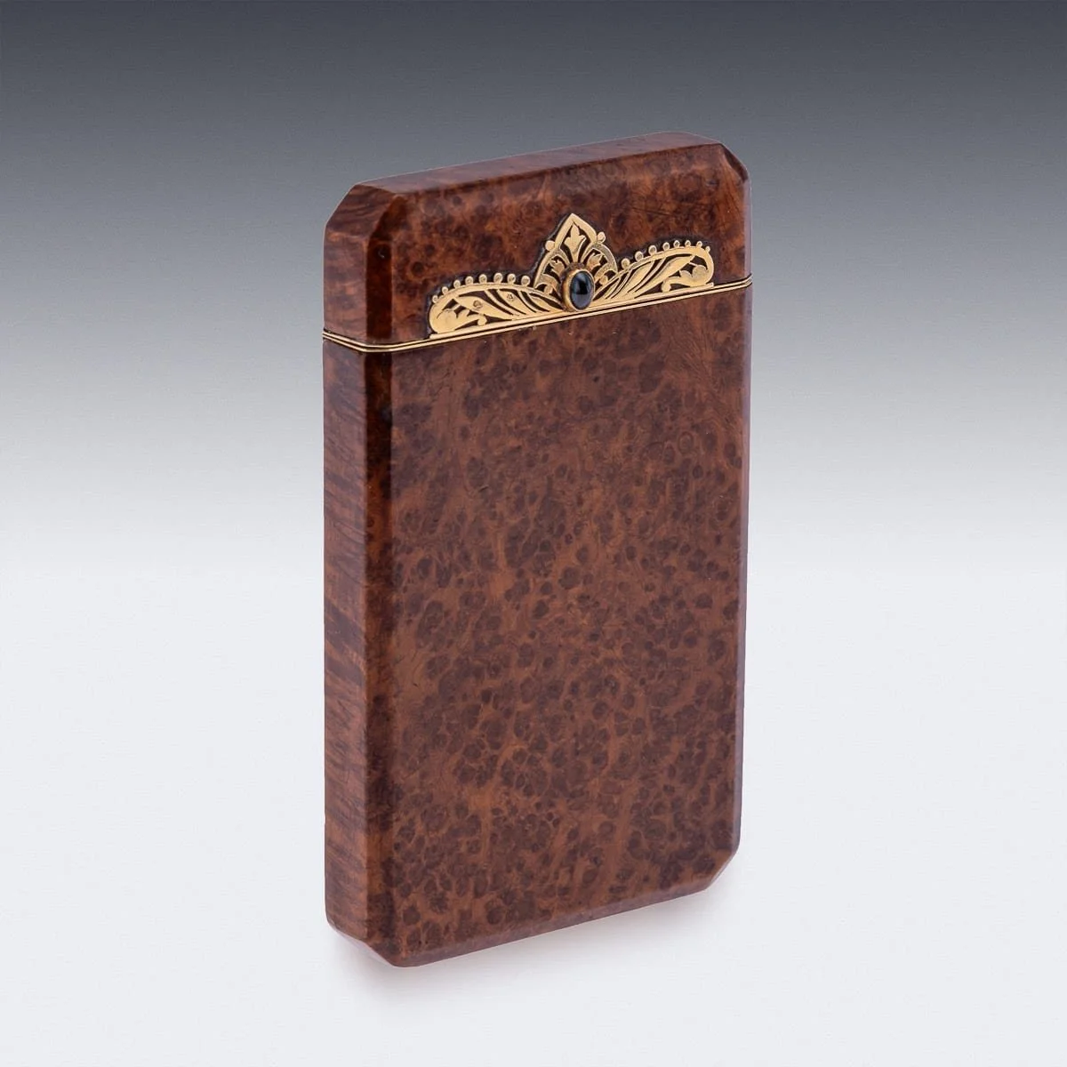 PUSHKINS.COM - J12077 - 20thC FRENCH 18K GOLD & BURR WALNUT CIGARETTE CASE, MAPPIN & WEBB - 04.jpg