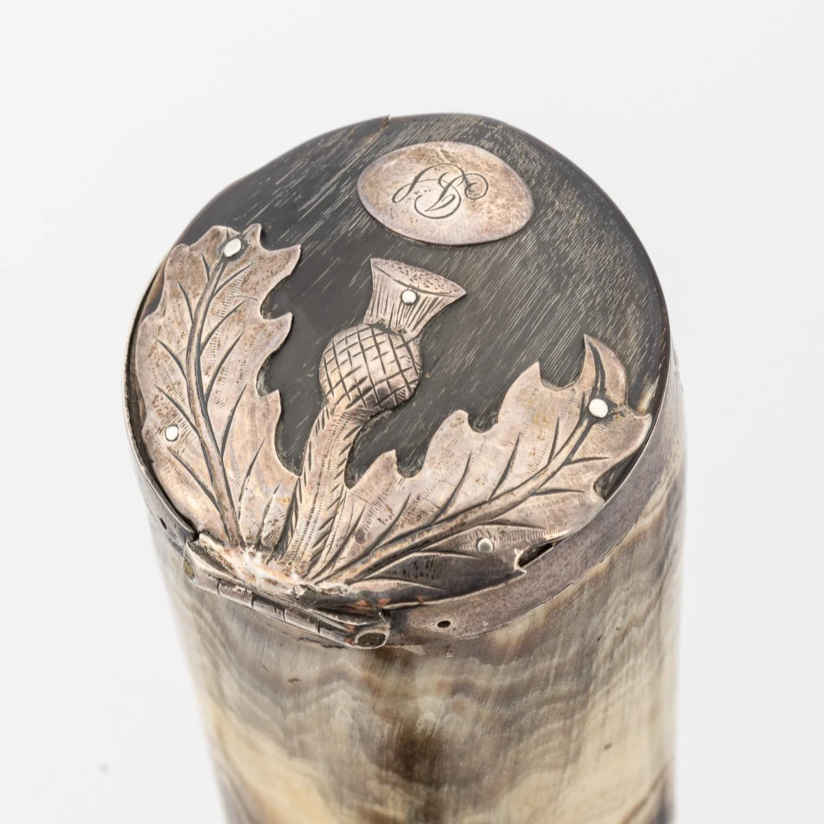 PUSHKINS.COM - B11488d - ANTIQUE 19thC SCOTTISH SILVER MOUNTED HORN TABLE SNUFF MULL c.1829 - 06.jpg