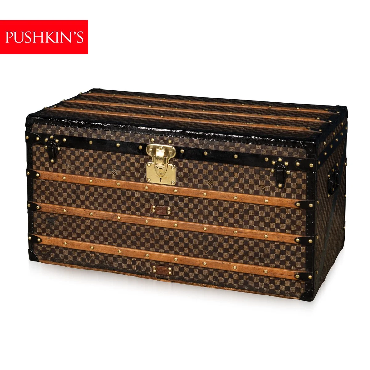 PUSHKINS.COM - B12350w - ANTIQUE 20thC LOUIS VUITTON TRUNK IN DAMIER CANVAS, FRANCE c.1900 - 02.jpg