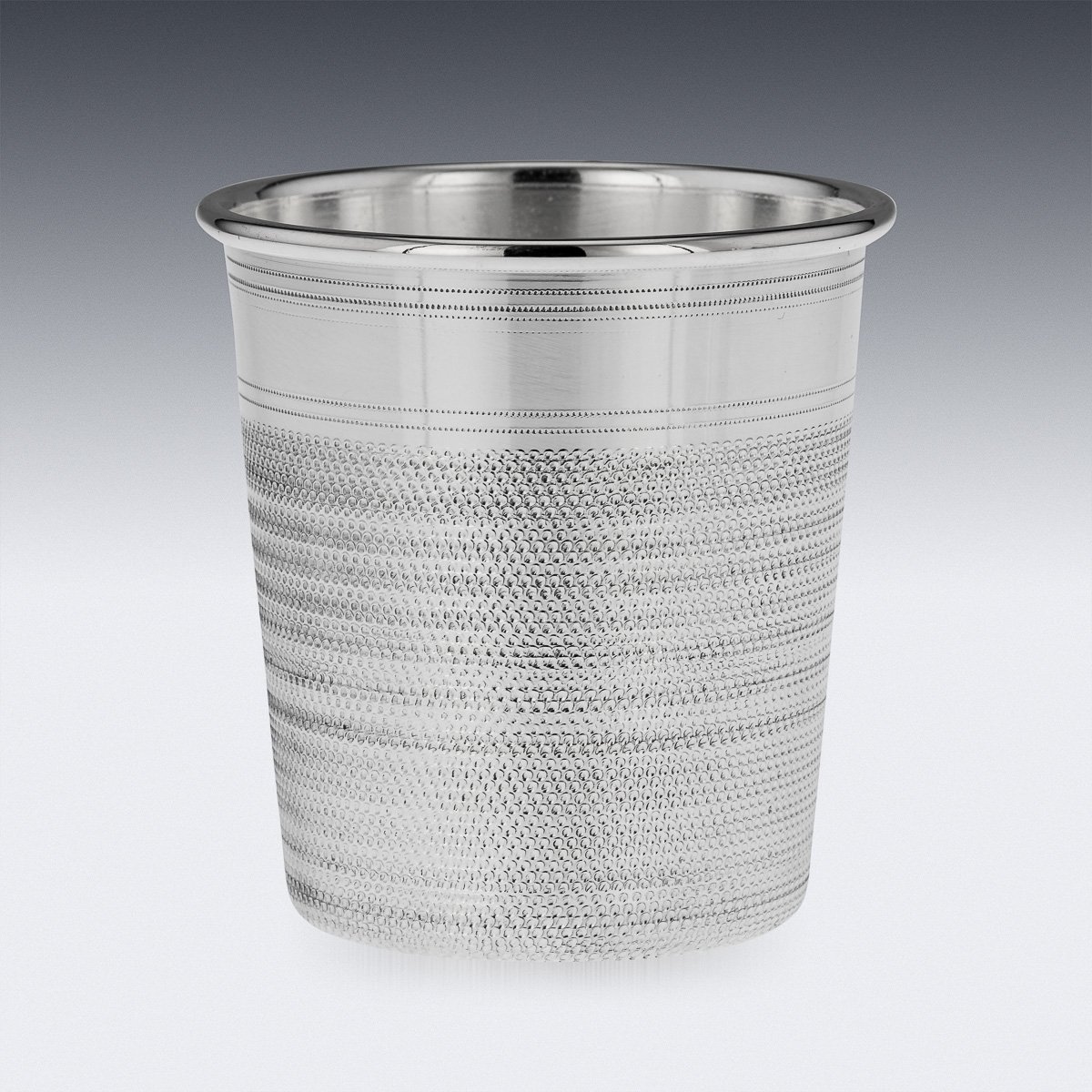 PUSHKINS.COM - A8855 - PAIR OF MID 20thC ENGLISH SILVER PLATED 'JUST A THIMBLEFUL' BEAKERS c.1950 - 05.jpg