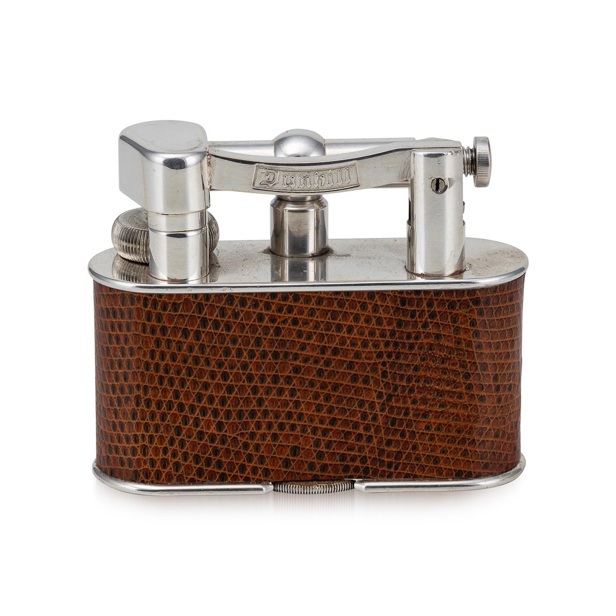 PUSHKINS.COM - D11367 - VINTAGE 20thC SNAKESKIN LEATHER & SILVER PLATED DUNHILL TABLE LIGHTER c.1960 - 04.jpg