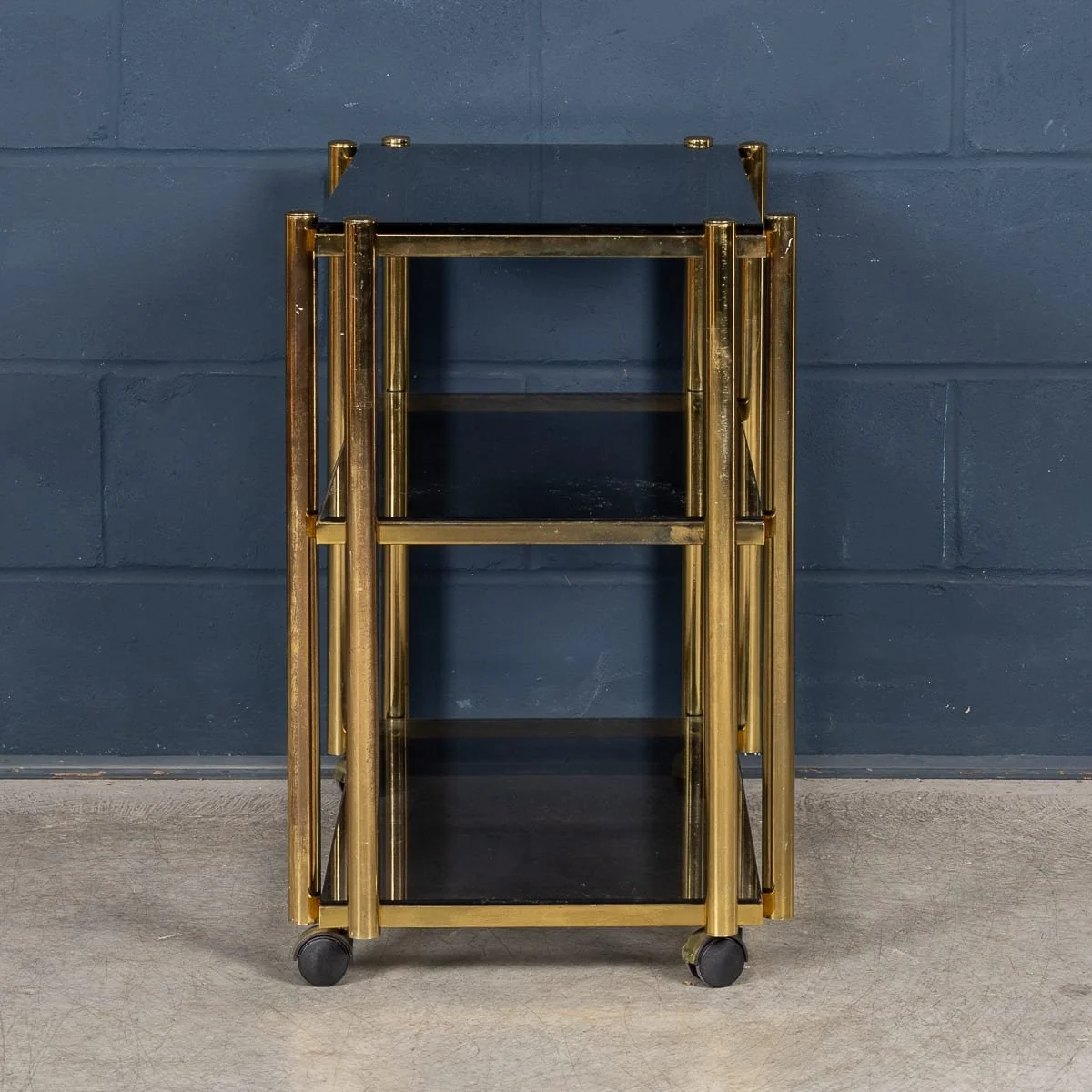 PUSHKINS.COM - B12762 - VINTAGE 20thC ITALIAN BRASS & SMOKED GLASS DRINKS TROLLEY c.1970 - 07.jpg