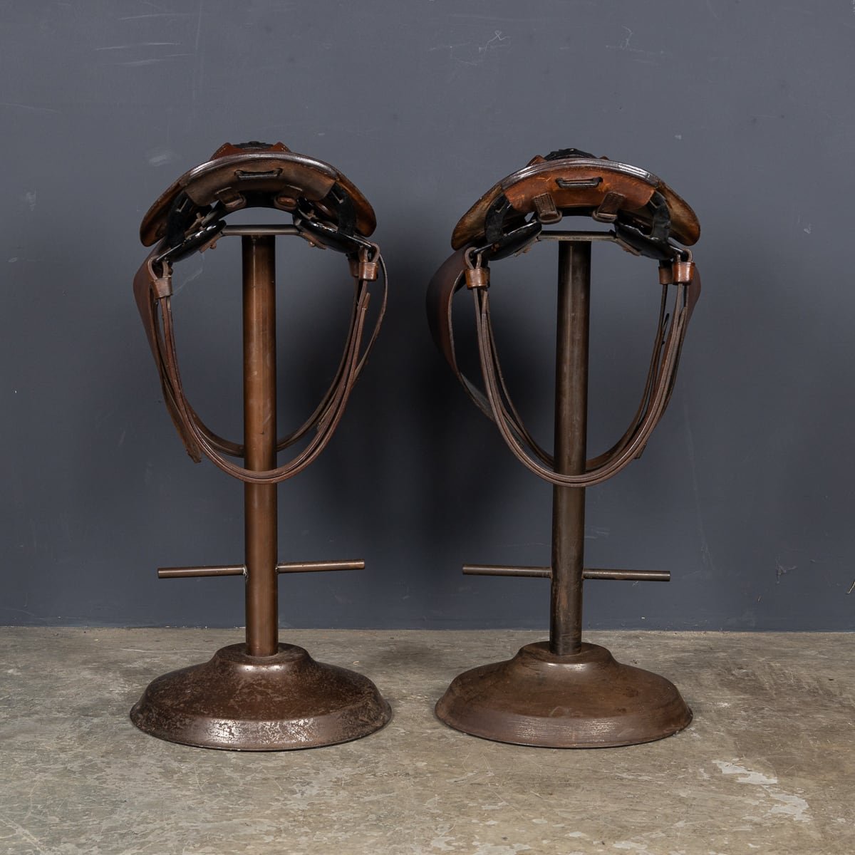 PUSHKIN'S - ANTIQUE 20thC WWI HORSE SADDLE BAR STOOLS c.1920 - 4.jpg