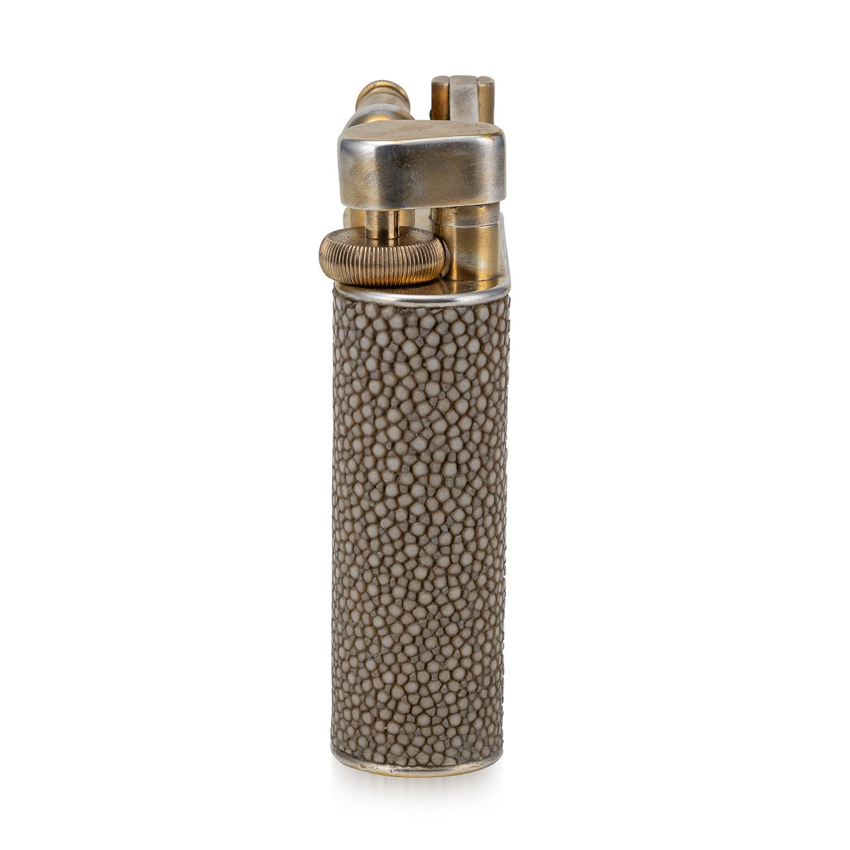 PUSHKINS.COM - D11365 - 20thC SHAGREEN & GOLD ENGINE TURNED PANELLED DUNHILL TABLE LIGHTER c.1950 - 07.jpg