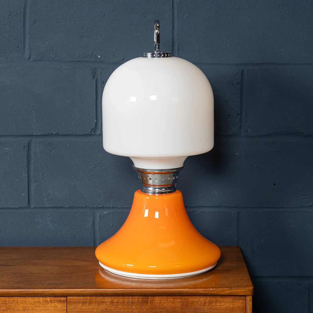 PUSHKINS.COM - B11446 - VINTAGE 20thC ITALIAN WHITE & ORANGE GLASS TABLE LAMP c.1970 - 06.jpg