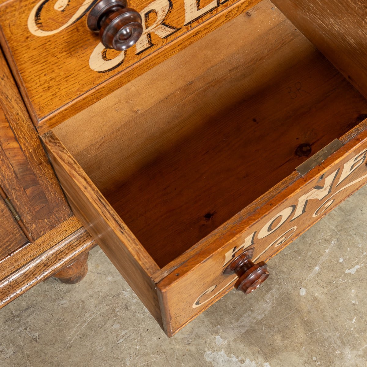 PUSHKINS.COM - ANTIQUE 19thC VICTORIAN SOLID OAK & GLASS DRESSER, LATER PAINTED c.1890 - 8.jpg