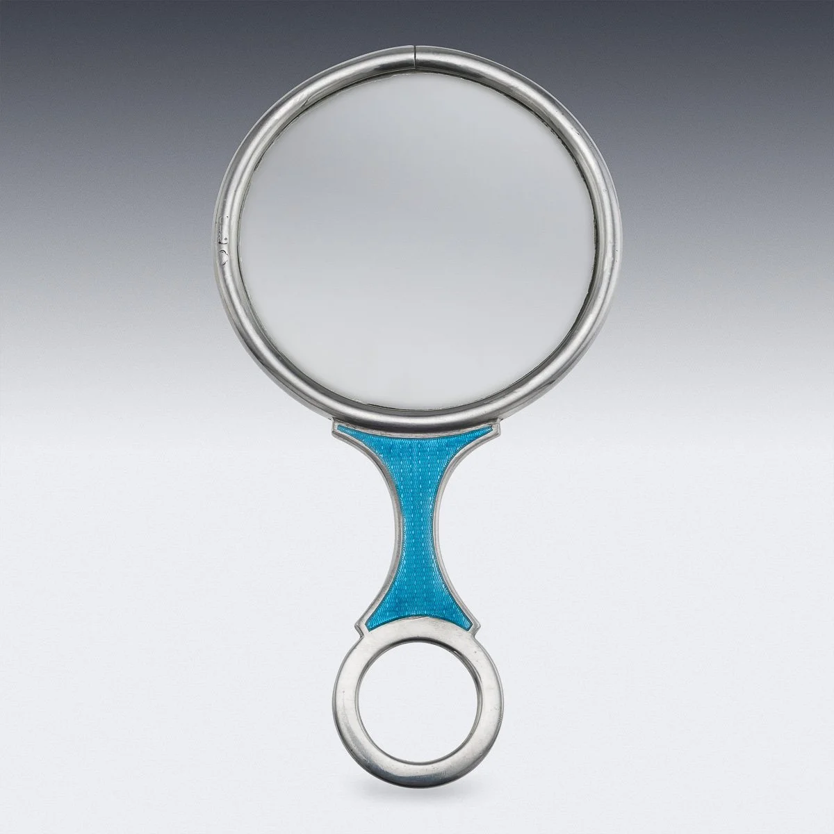 PUSHKINS.COM - C11915 - ANTIQUE 20thC ENGLISH SOLID SILVER & GUILLOCHÉ ENAMEL LARGE MAGNIFYING GLASS - 04.jpg