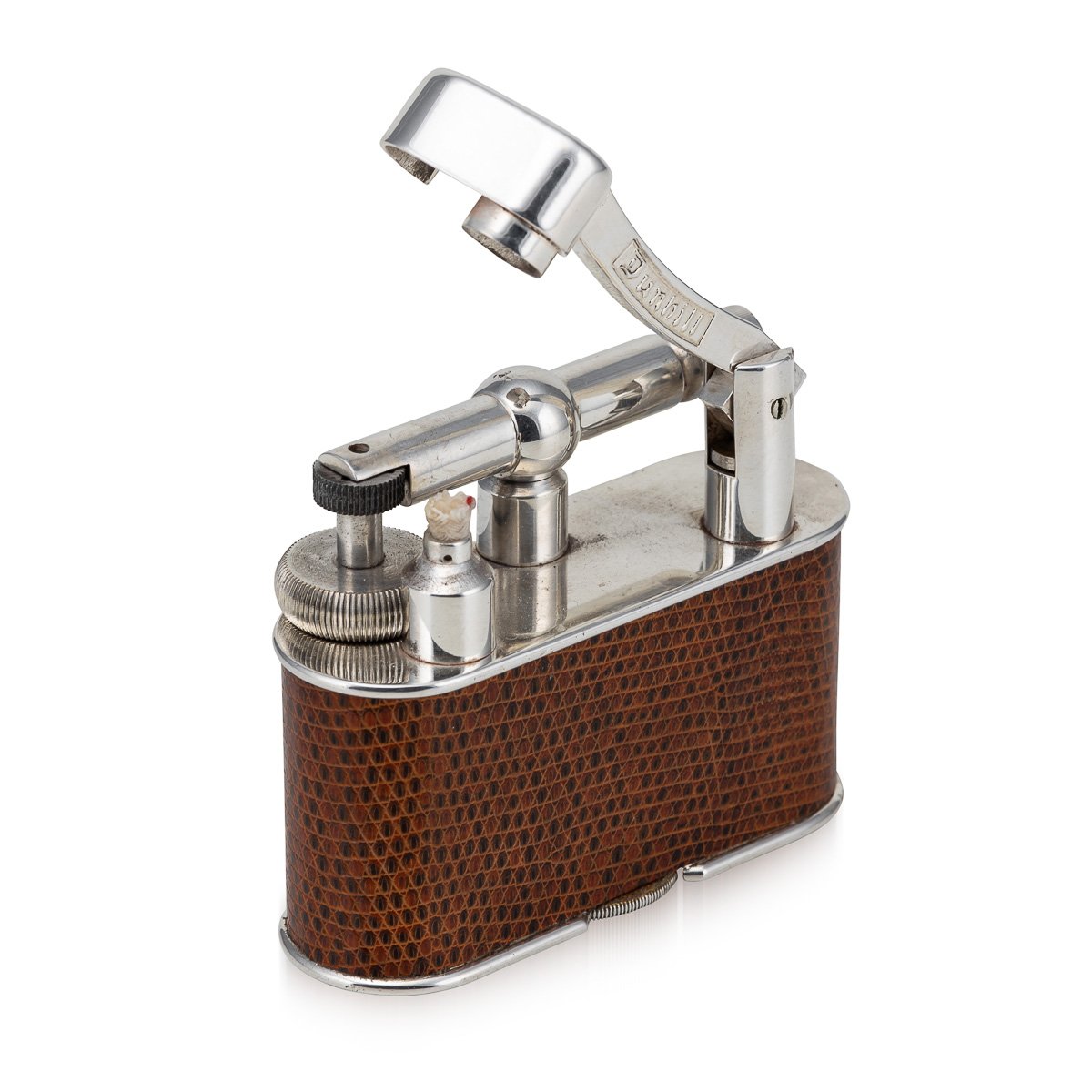 PUSHKINS.COM - D11367 - VINTAGE 20thC SNAKESKIN LEATHER & SILVER PLATED DUNHILL TABLE LIGHTER c.1960 - 08.jpg