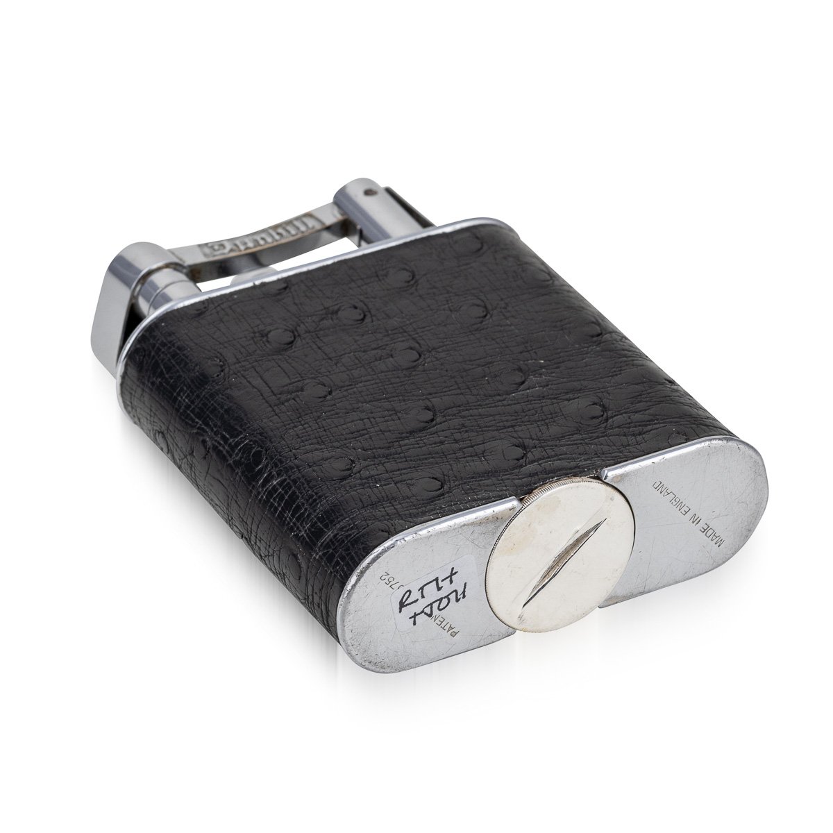 PUSHKINS.COM - D11156 - VINTAGE 20thC BLACK OSTRICH LEATHER & SILVER PLATED DUNHILL TABLE LIGHTER c.1940 - 09.jpg