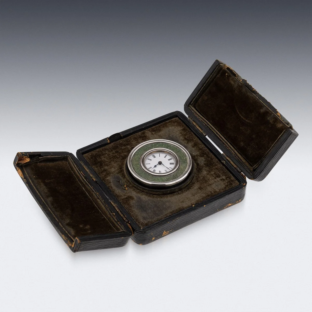 PUSHKINS.COM - J12503 - ANTIQUE 20thC EDWARDIAN SOLID SILVER & SHAGREEN DESK CLOCK, LONDON c.1910 -  06.jpg