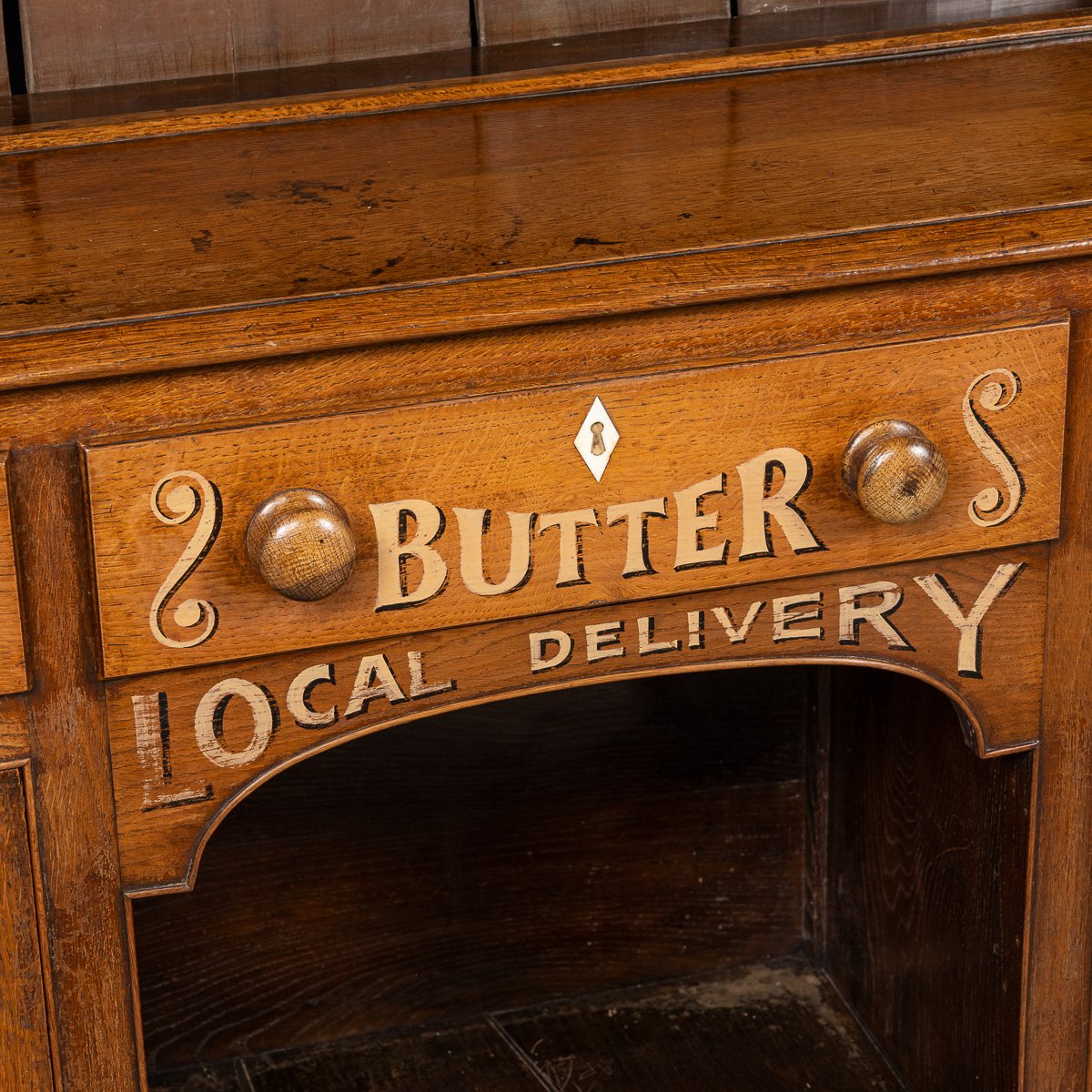 PUSHKINS.COM - D11137 - ANTIQUE 19thC VICTORIAN SOLID OAK & GLASS DRESSER, LATER PAINTED c.1880 - 12.jpg