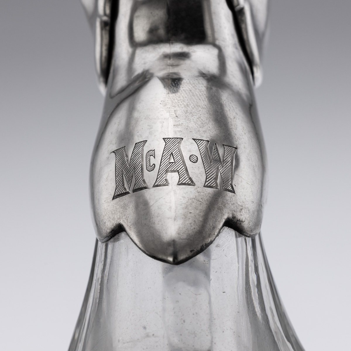 PUSHKINS.COM - J11392 - 20thC CONTINENTAL SOLID SILVER & CLEAR GLASS NOVELTY 'DUCK' CLARET JUG - 21.jpg