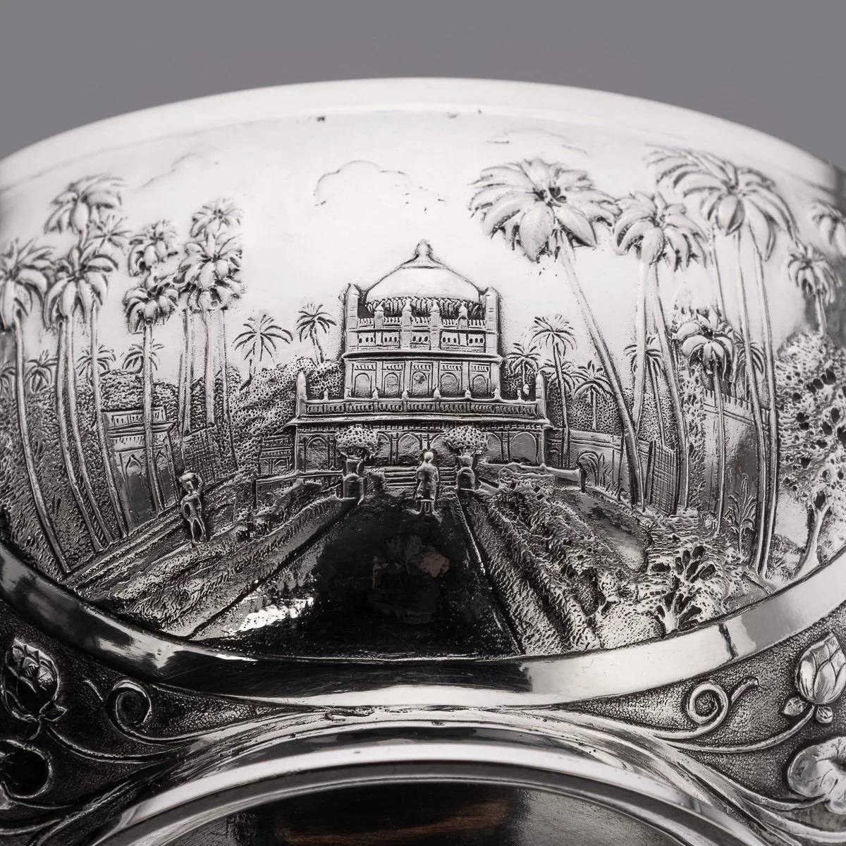 PUSHKINS.COM - A11065 - ANTIQUE 19thC INDIAN STYLE THREE PIECE SOLID SILVER TEA SET, REED & BARTON c1900 - 14.jpg
