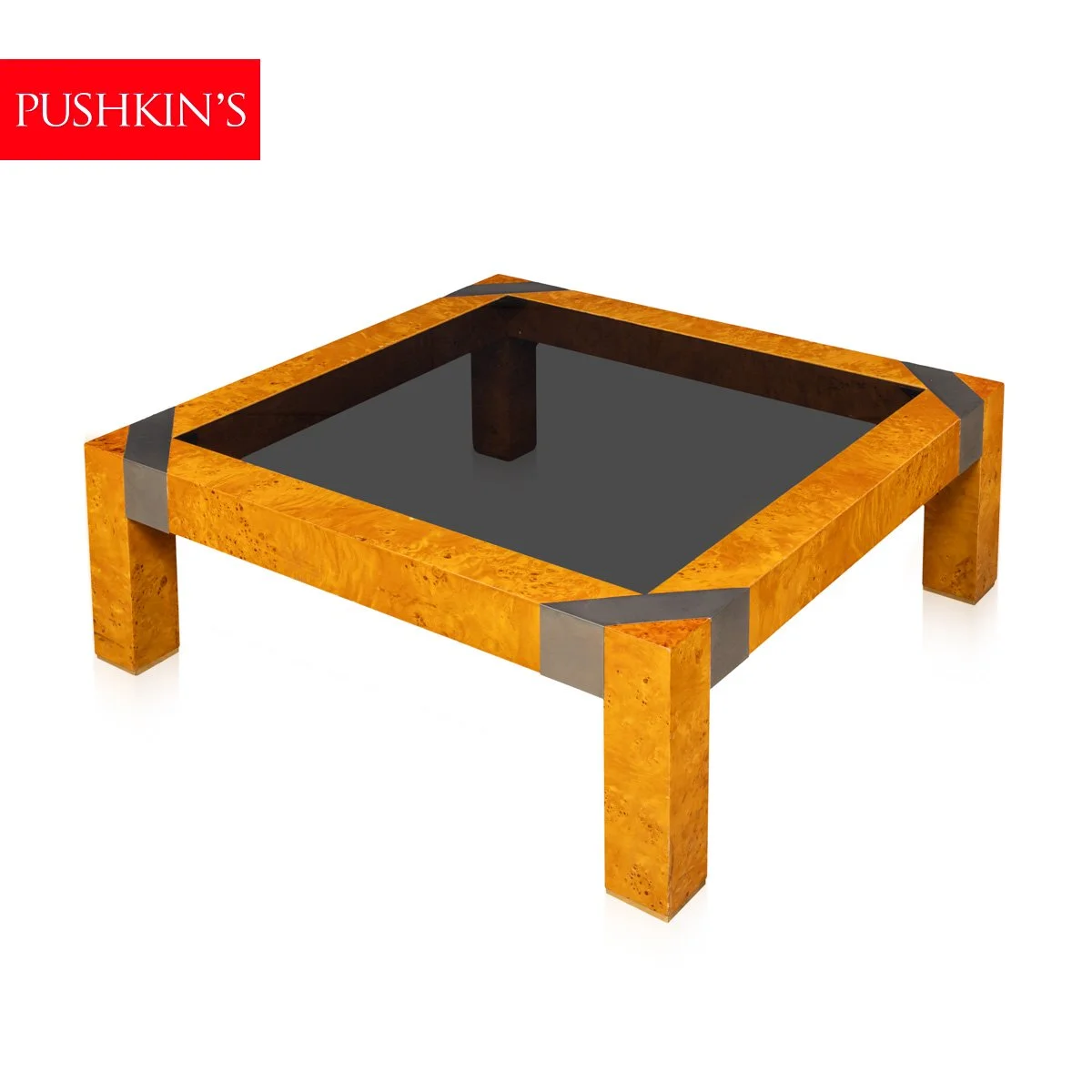 20thC ITALIAN WALNUT & GLASS COFFEE TABLE ATTRIBUTABLE TO WILLY RIZZO c.1970