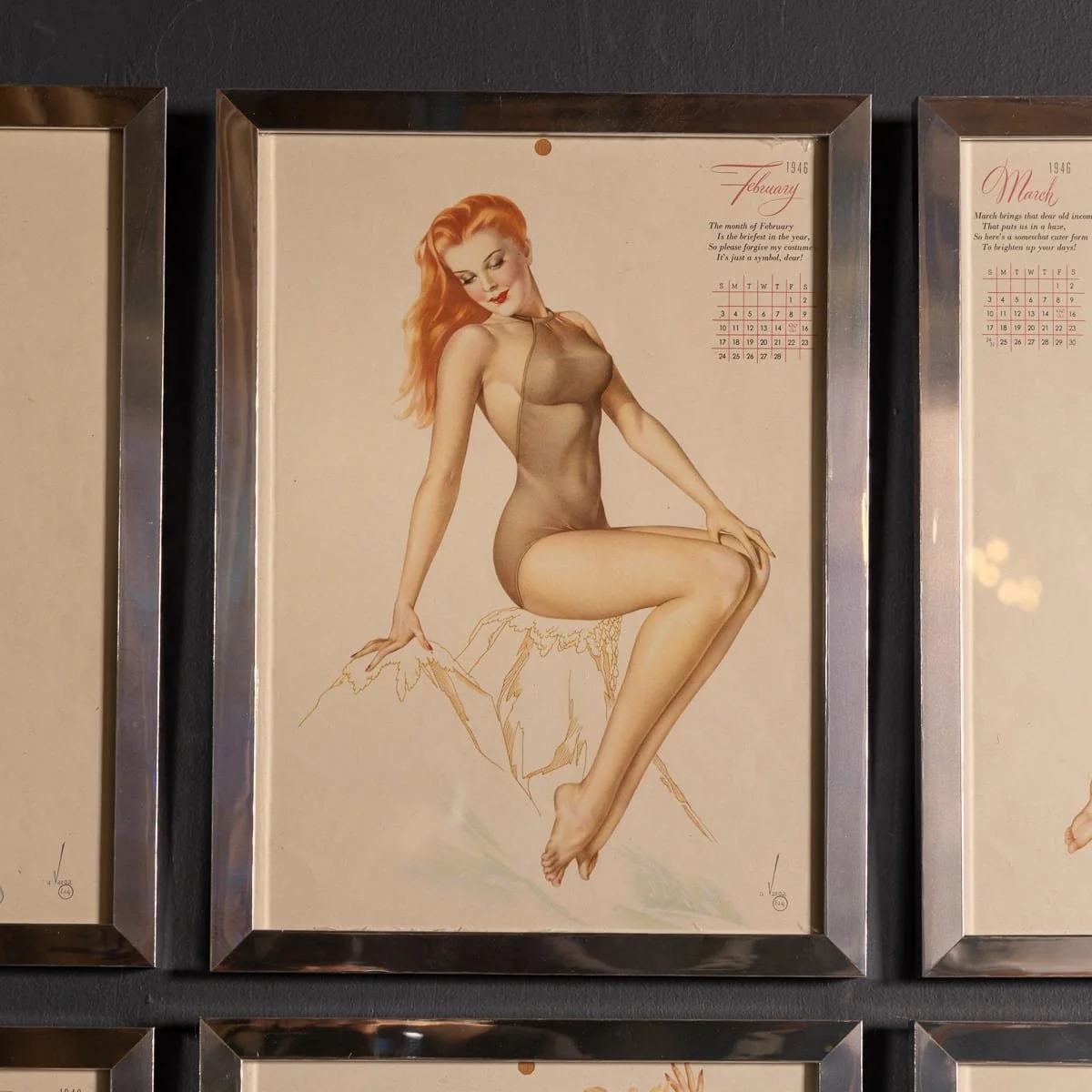 PUSHKINS.COM - Z12091 - VINTAGE 20thC AMERICAN FRAMED VARGA GIRLS CALENDAR c.1946 - 22.jpg