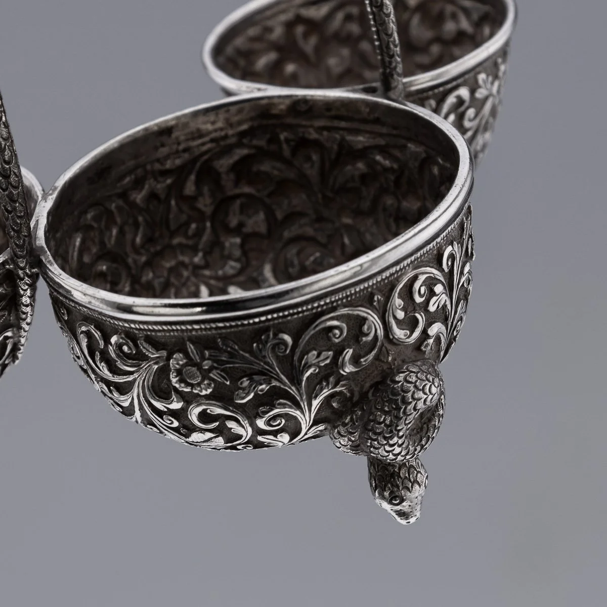 PUSHKINS.COM - A00013 - ANTIQUE 19thC INDIAN SOLID SILVER CONDIMENT SET, OOMERSI MAWJI, BHUJ c.1890 - 16.jpg