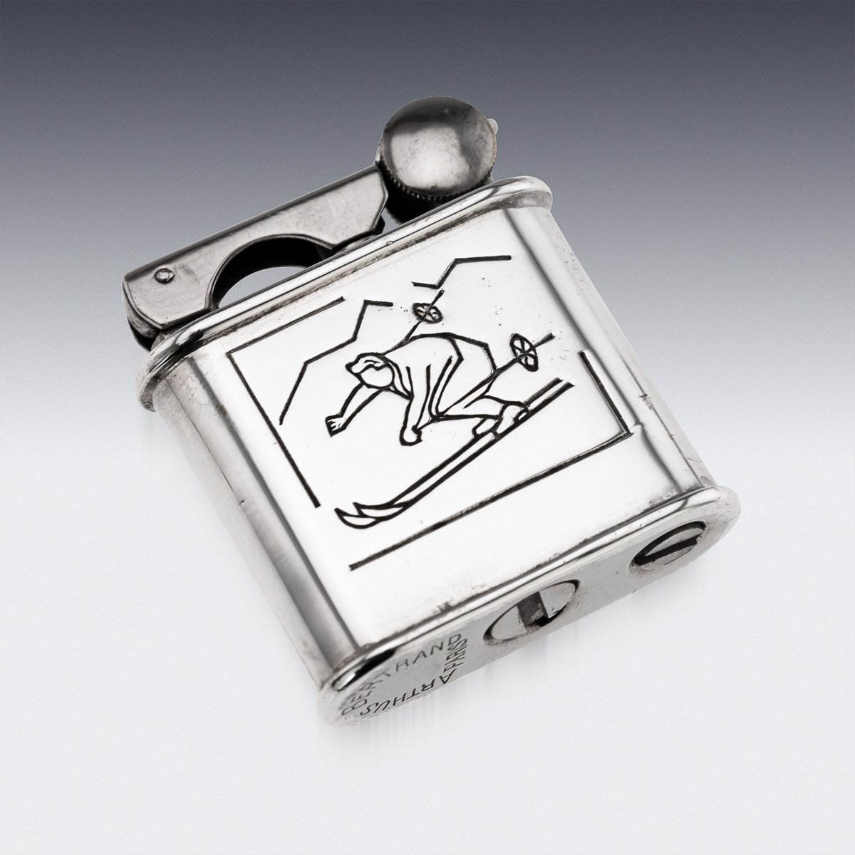 PUSHKINS.COM - J9836 - 20thC FRENCH CHROME PLATED NOVELTY 'SKIIER' LIGHTER BY ARTHUS BERTRAND c.1950 - 08.jpg