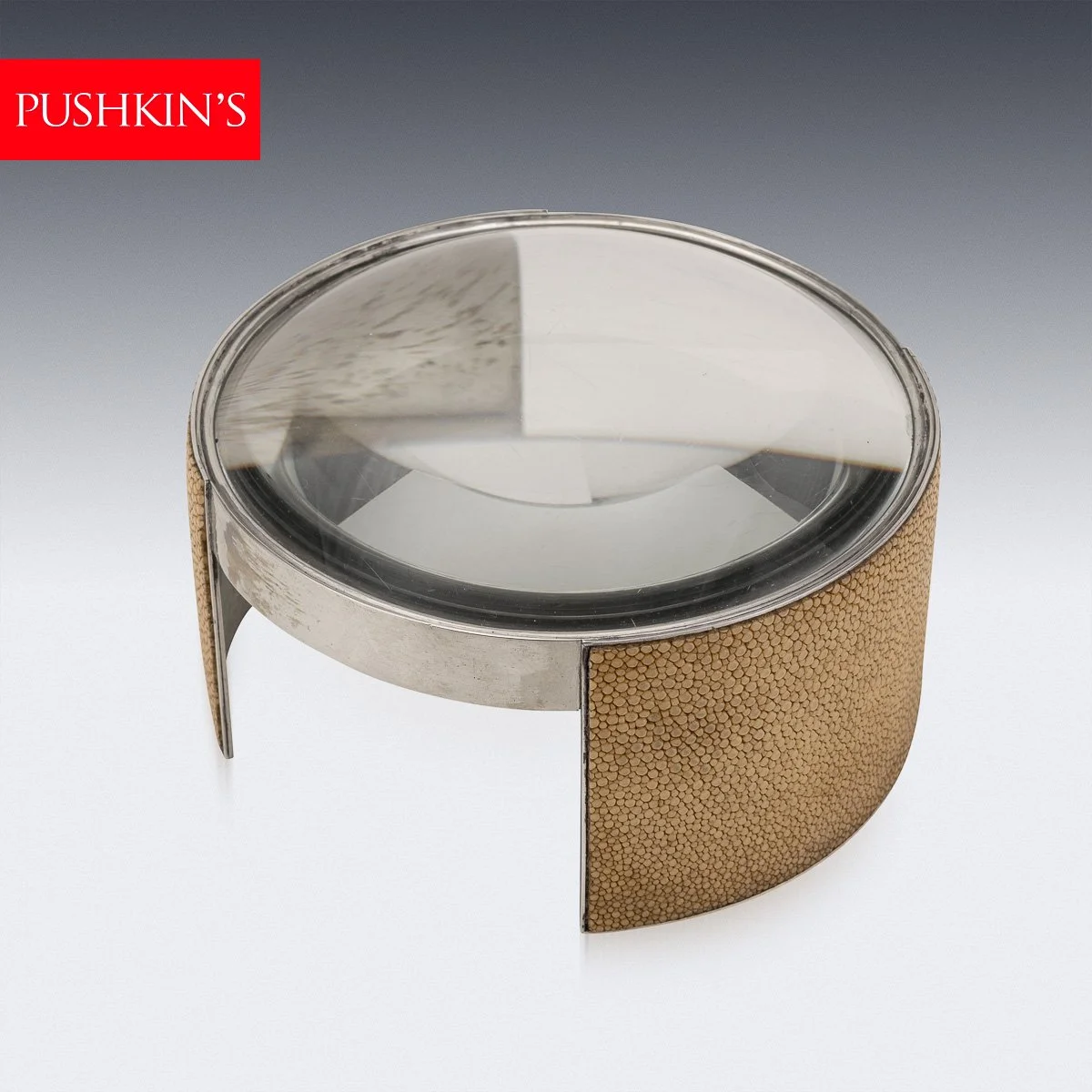PUSHKINS.COM - Z12461 - ANTIQUE 20thC ART DECO POLISHED METAL & SHAGREEN CLAD MAGNIFYING LENS c.1920 - 2.jpg