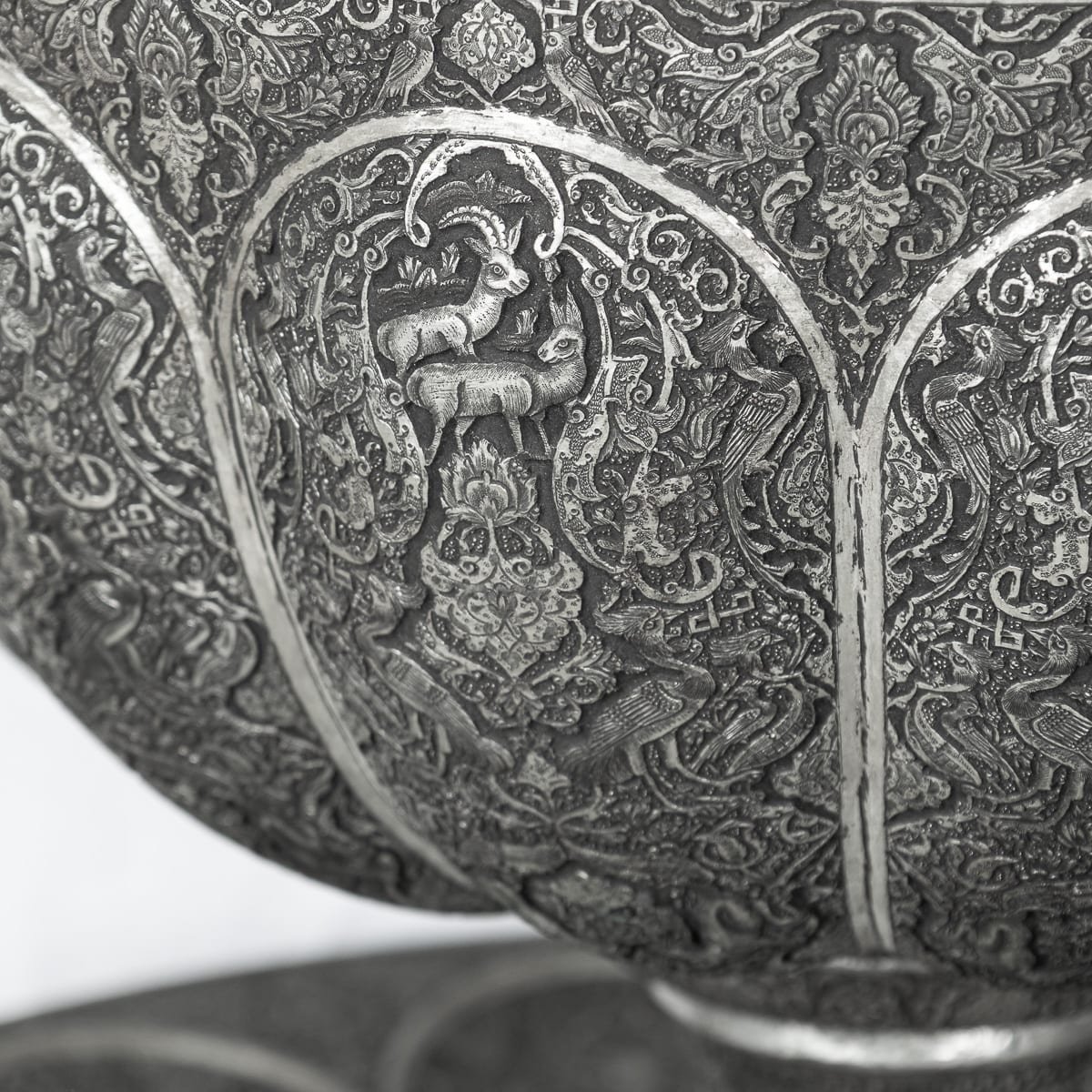 PUSHKINS.COM - A00171 - ANTIQUE 20thC PERSIAN SILVER PLATED GHALAMZANI BOWL ON STAND, ISFAHAN c.1900 - 11.jpg