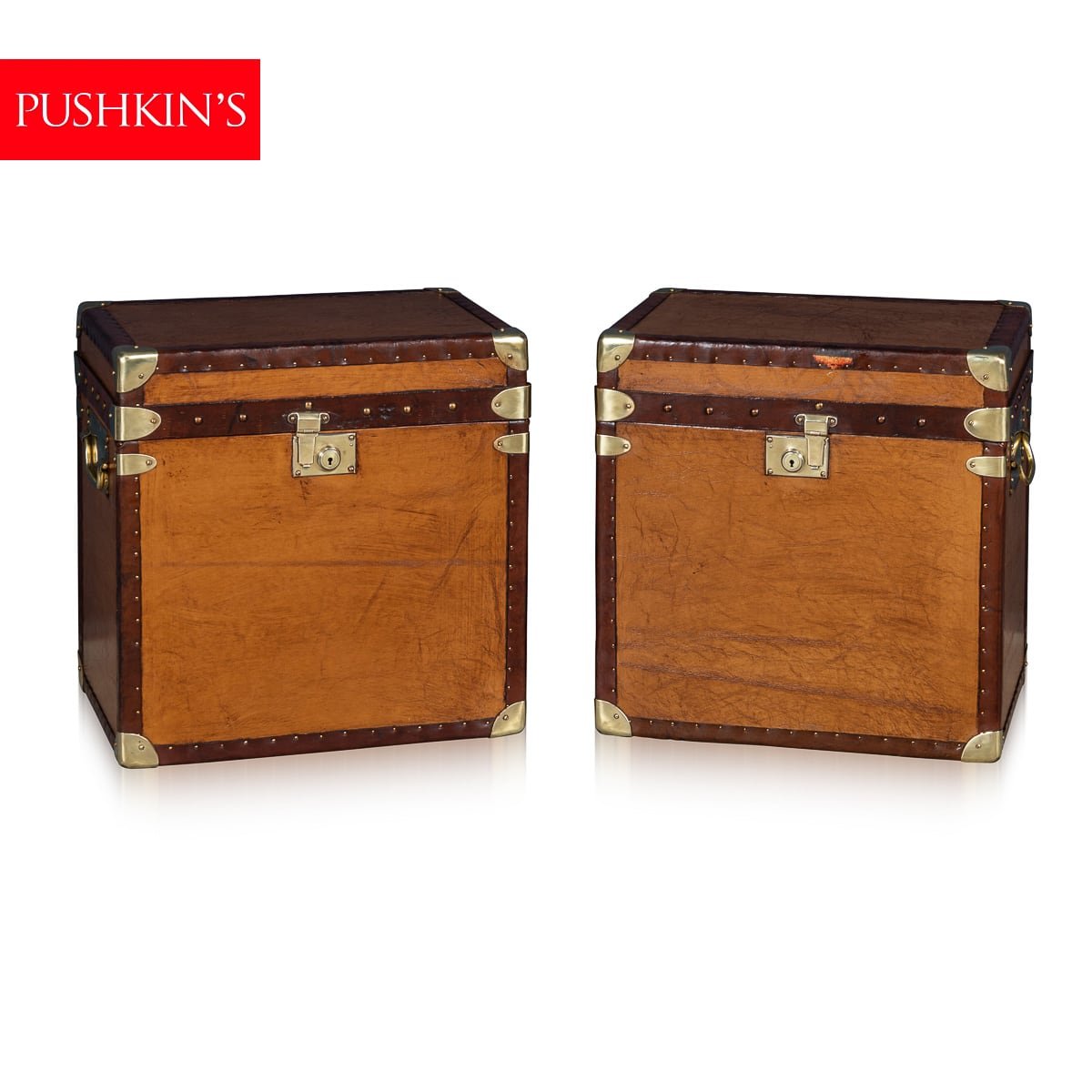 PUSHKINS.COM - B11174 - 20thC PAIR OF LEATHER CLAD ENGLISH ARMY : NAVY STYLE TRUNKS - 02.jpg