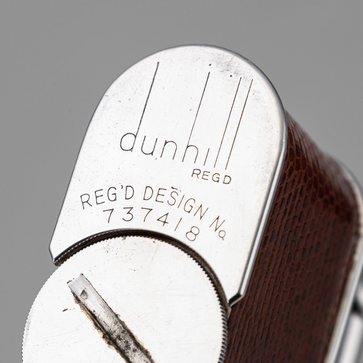PUSHKINS.COM - D11367 - VINTAGE 20thC SNAKESKIN LEATHER & SILVER PLATED DUNHILL TABLE LIGHTER c.1960 - 17.jpg