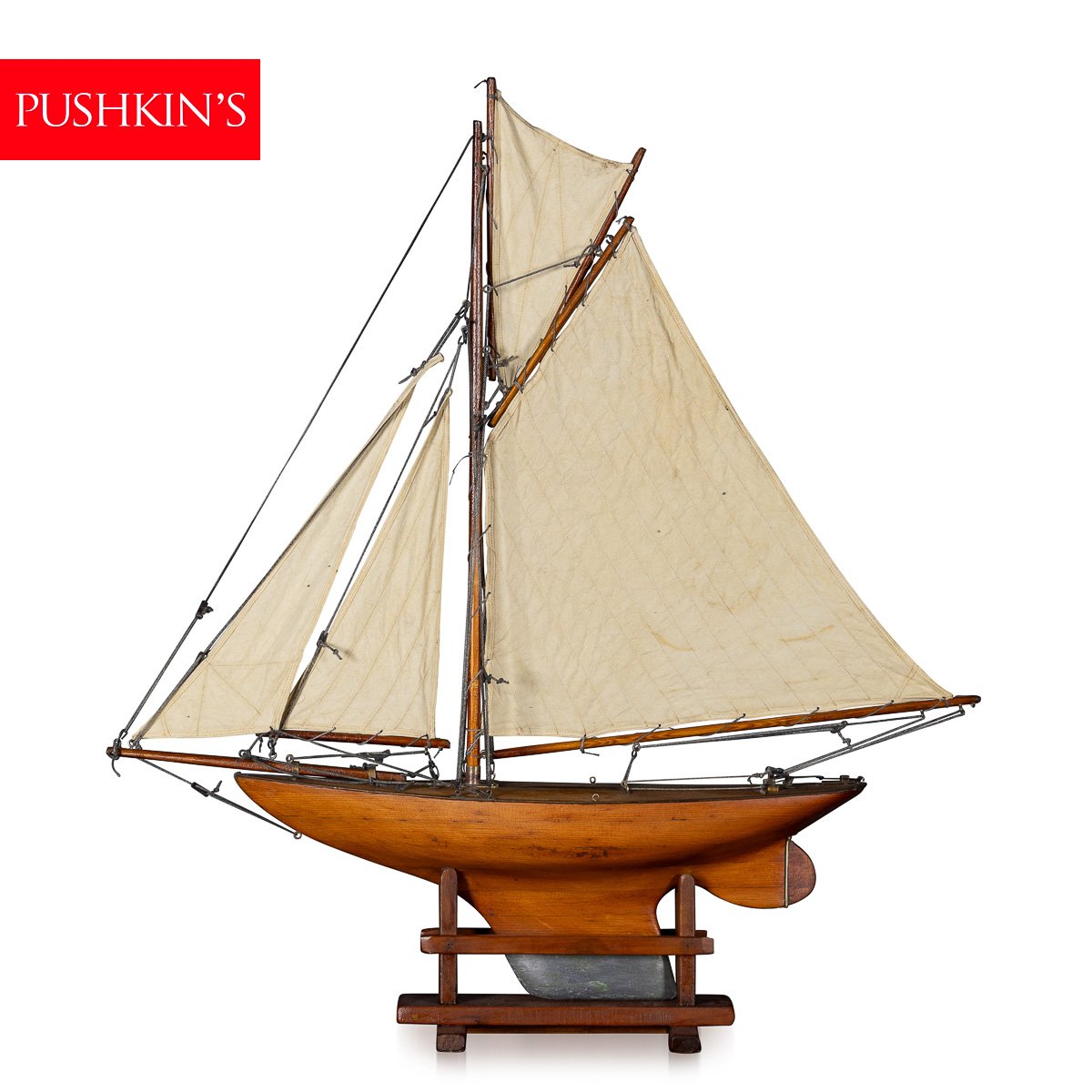 PUSHKINS.COM - D11103 - VINTAGE 20thC LARGE ENGLISH GAFF CUTTER POND YACHT c.1940 - 02.jpg