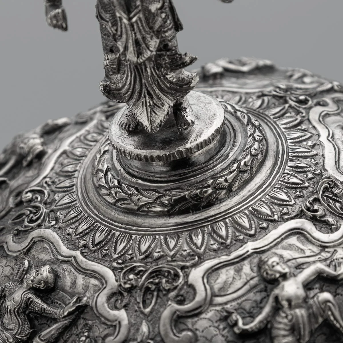 PUSHKINS.COM - C12318 - ANTIQUE 19thC BURMESE SOLID SILVER BETEL BOX ON STAND, RANGOON c.1890 - 14.jpg