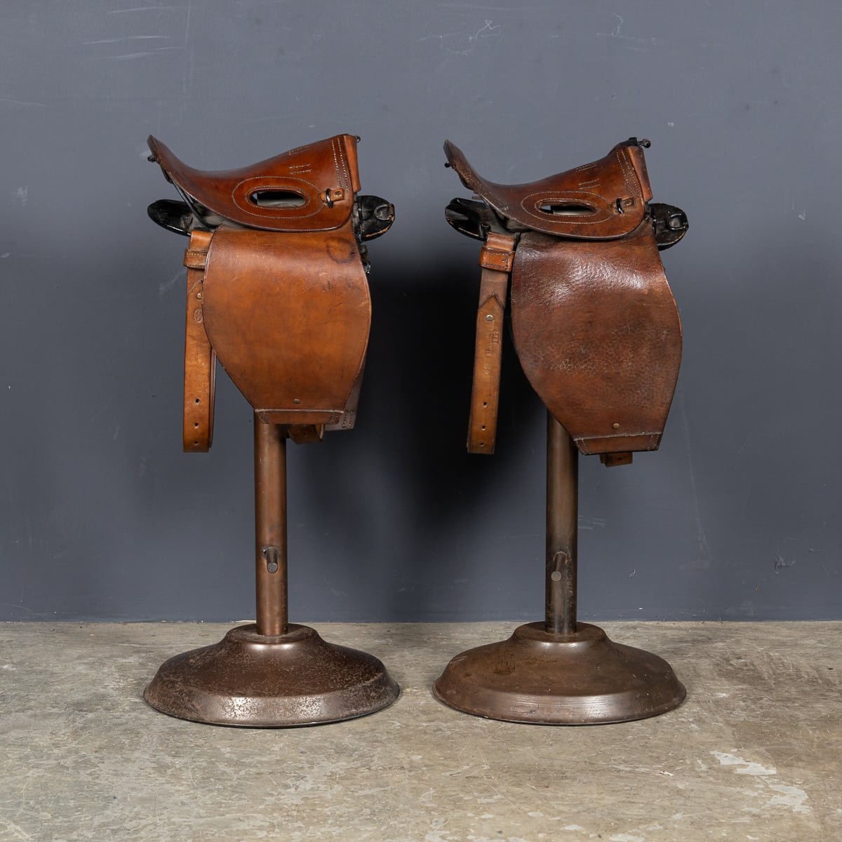 PUSHKIN'S - ANTIQUE 20thC WWI HORSE SADDLE BAR STOOLS c.1920 - 5.jpg