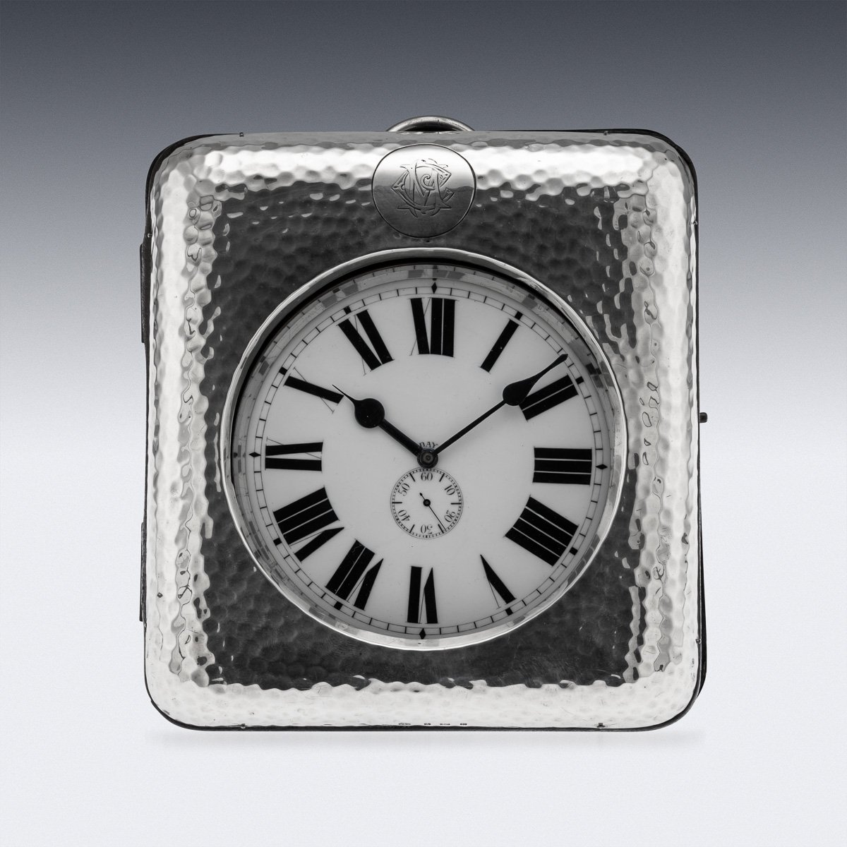 PUSHKINS.COM - D11673 - ANTIQUE 20thC ENGLISH SOLID SILVER MOUNTED DESK CLOCK, BIRMINGHAM c.1904 - 15.jpg
