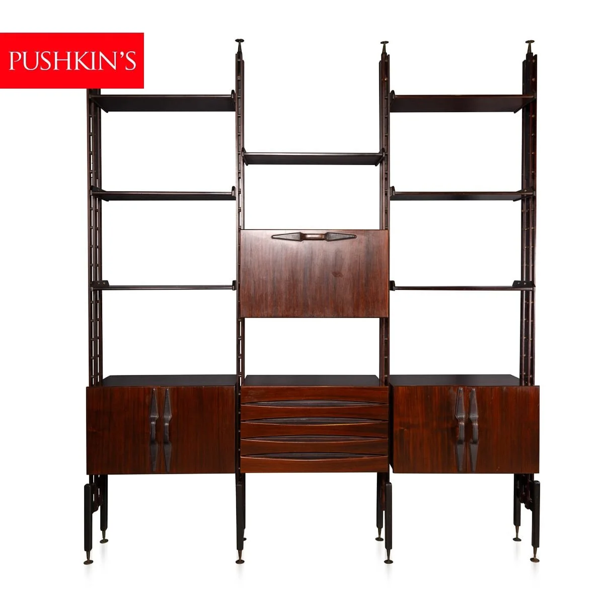 PUSHKINS.COM - D11754 - 20thC ITALIAN MODULAR HARDWOOD WALL CABINET ATTRIBUTABLE TO FRANCO ALBINI c.1950 - 13.jpg