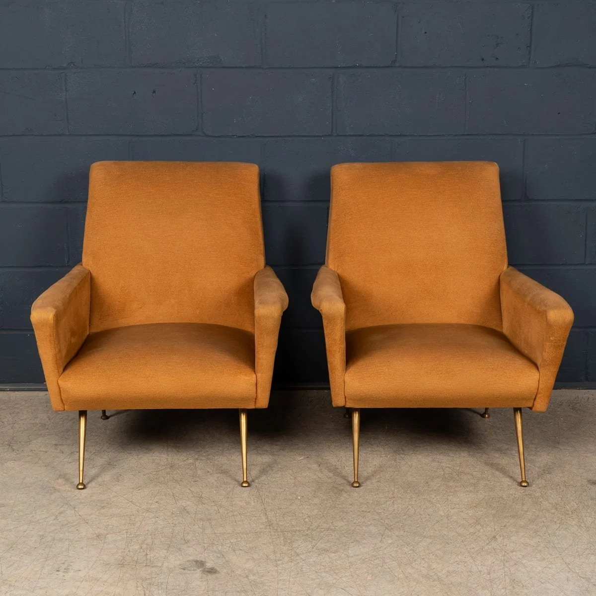 PUSHKINS.COM - B11844 - VINTAGE 20thC ITALIAN PAIR OF ARMCHAIRS IN OCHRE VELVET c.1960 - 03.jpg