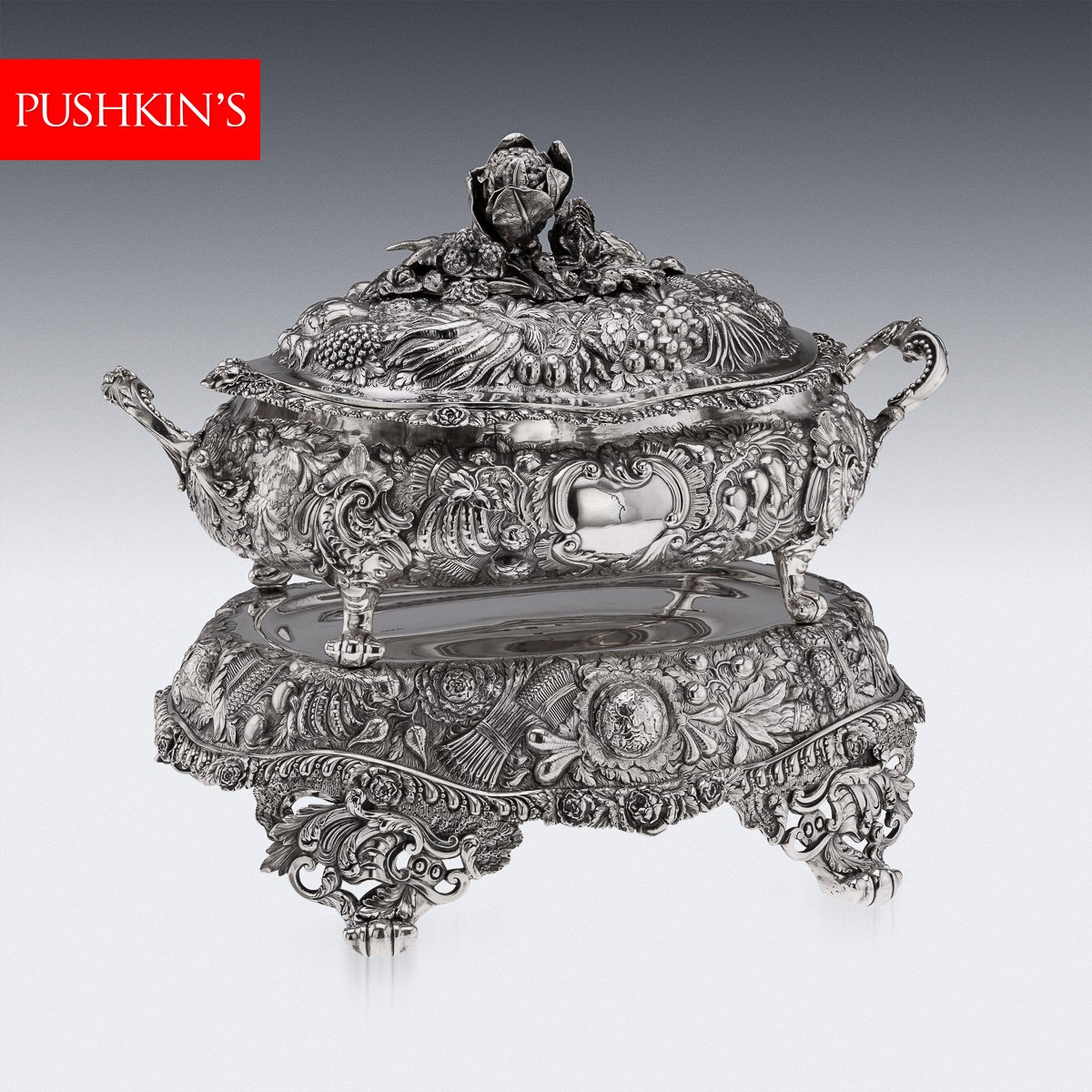 PUSHKINS.COM - B00060 - ANTIQUE 19thC GEORGIAN SOLID SILVER SOUP TUREEN BY EDWARD FARRELL, LONDON c.1823 - 02.jpg