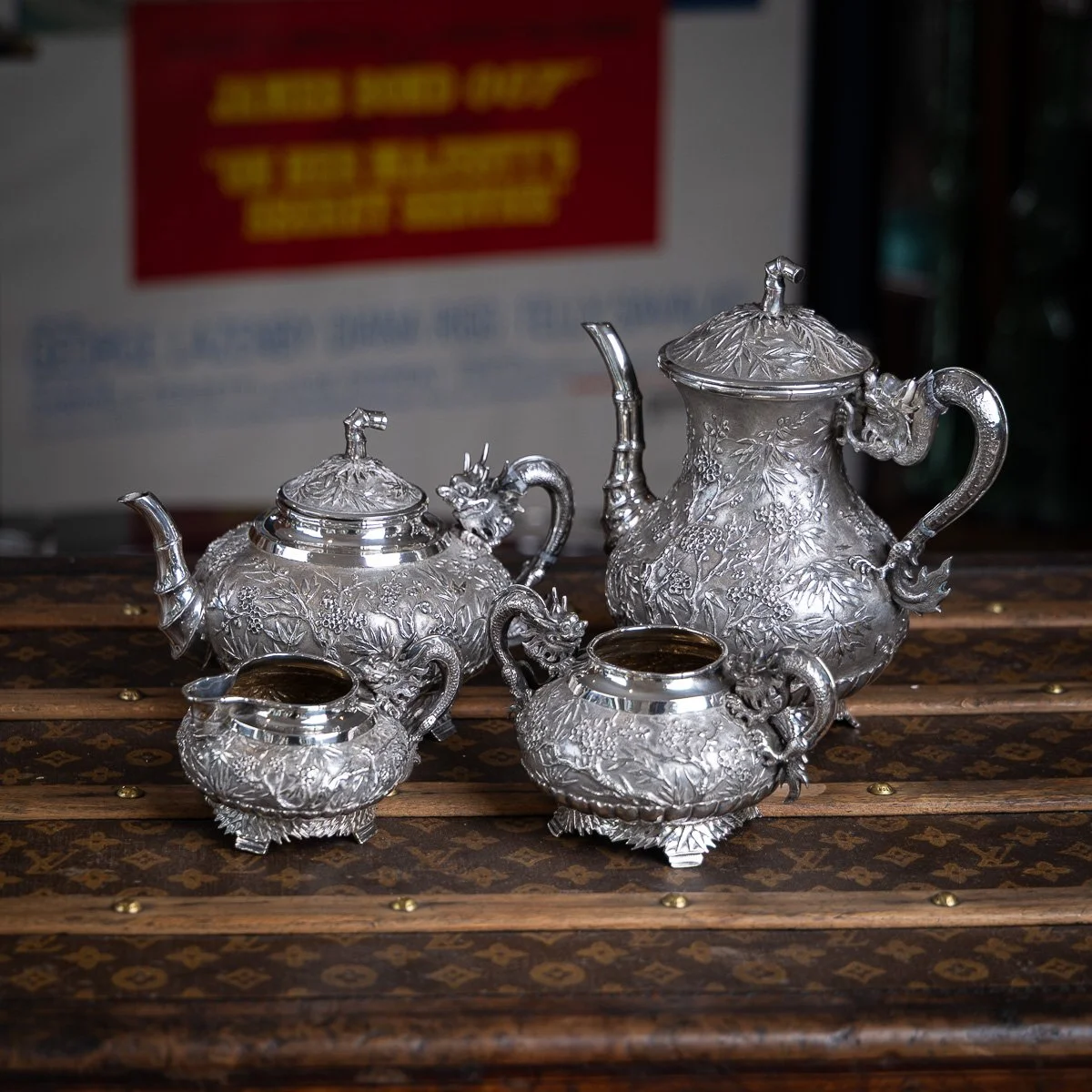 PUSHKINS.COM - A00130 - ANTIQUE 19thC CHINESE EXPORT SOLID SILVER FOUR PIECE TEA SET, WANG HING c.1880 - 03.jpg