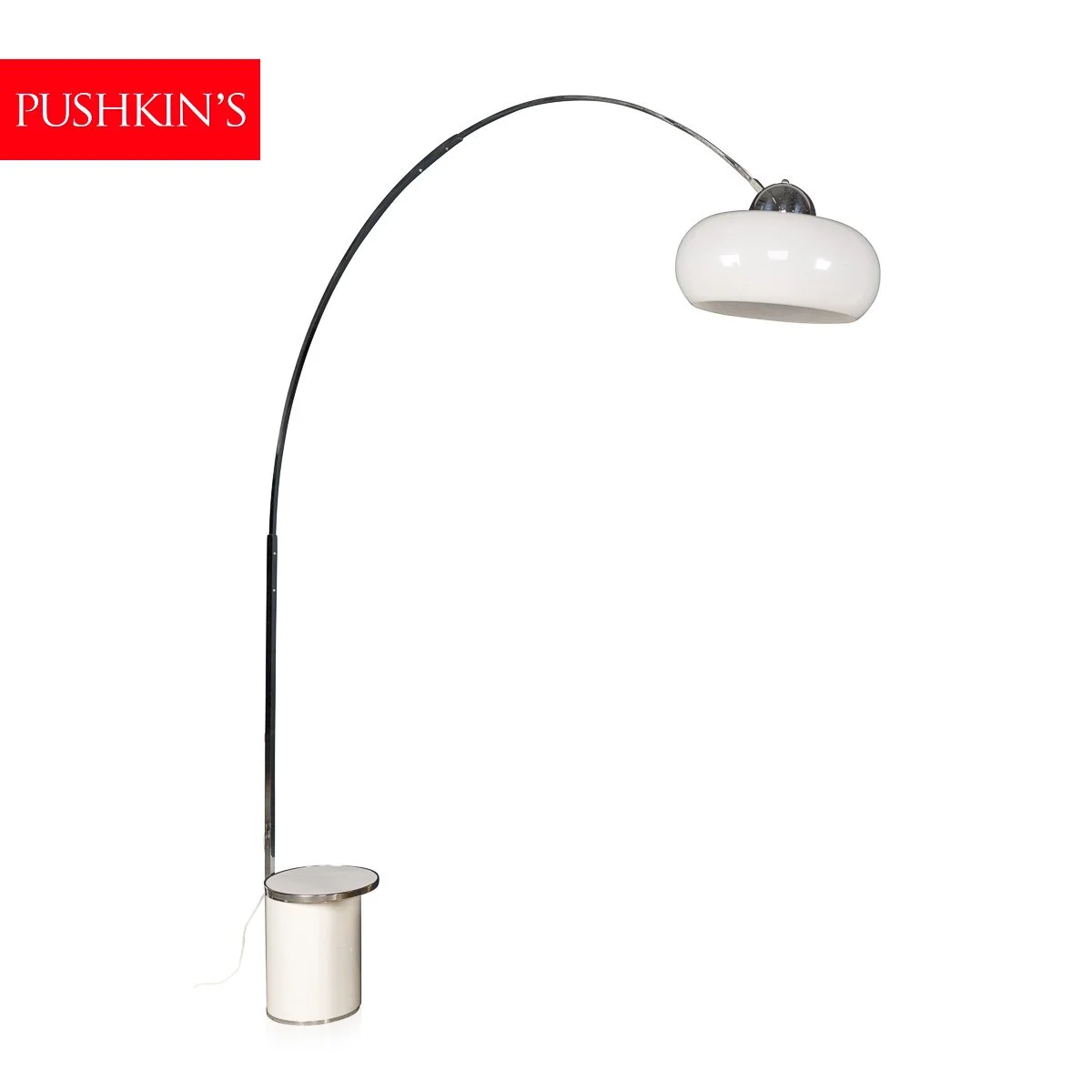 PUSHKINS.COM - B12369 - VINTAGE 20thC ITALIAN CHROME ARC FLOOR LAMP WITH OPALINE SHADE c.1970 - 02.jpg