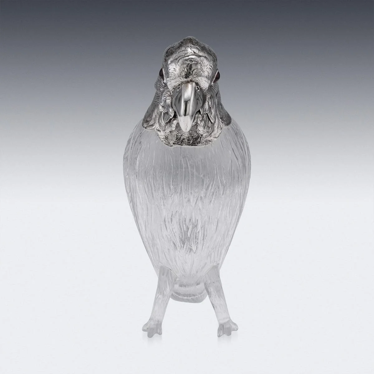 PUSHKINS.COM - A9988 - ANTIQUE 19thC VICTORIAN COCKATOO SOLID SILVER & GLASS CLARET JUG, LONDON c.1880 - 08.jpg