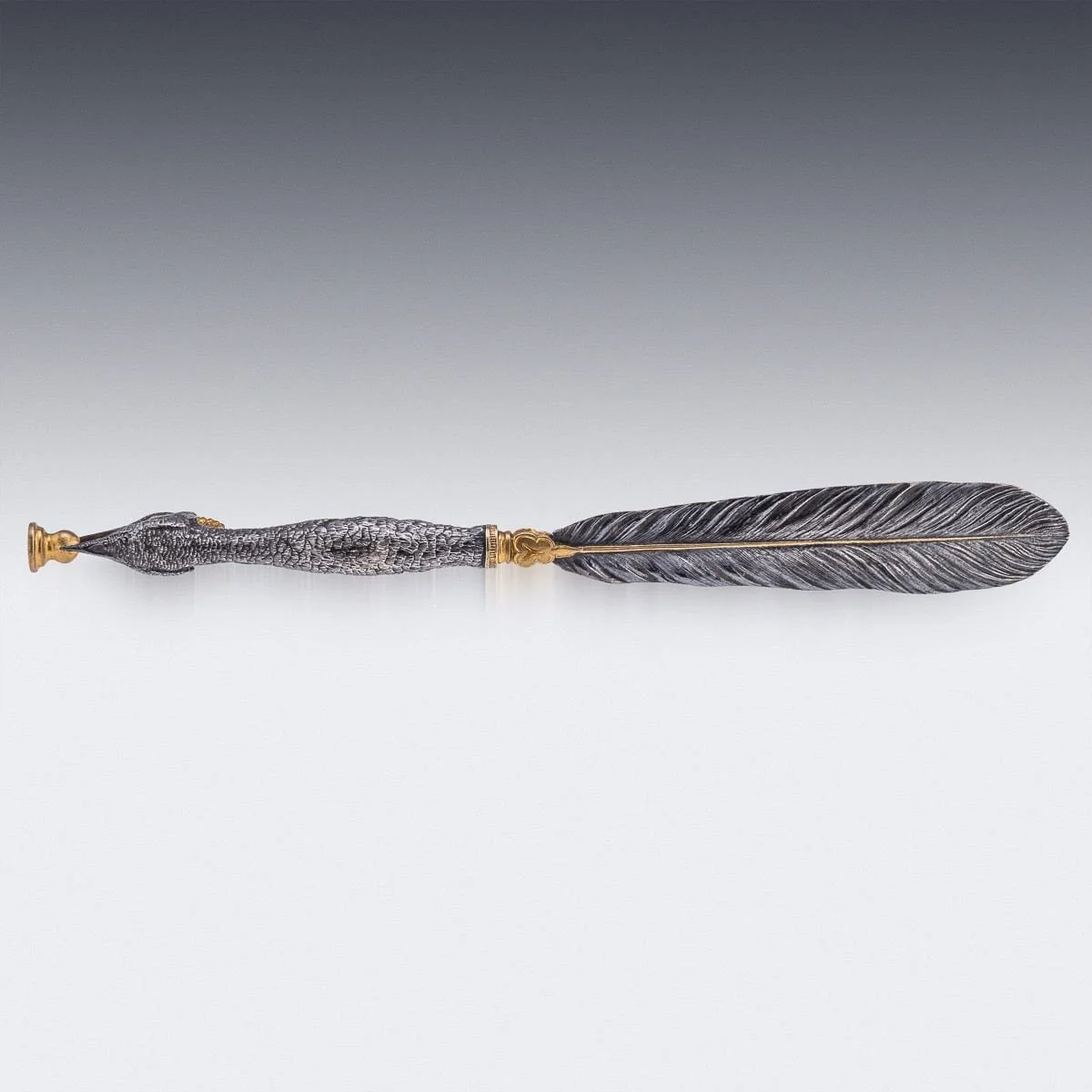 PUSHKINS.COM - J12115 - ANTIQUE 20thC SILVER PLATE & BRASS PEACOCK LETTER OPENER - 05.jpg