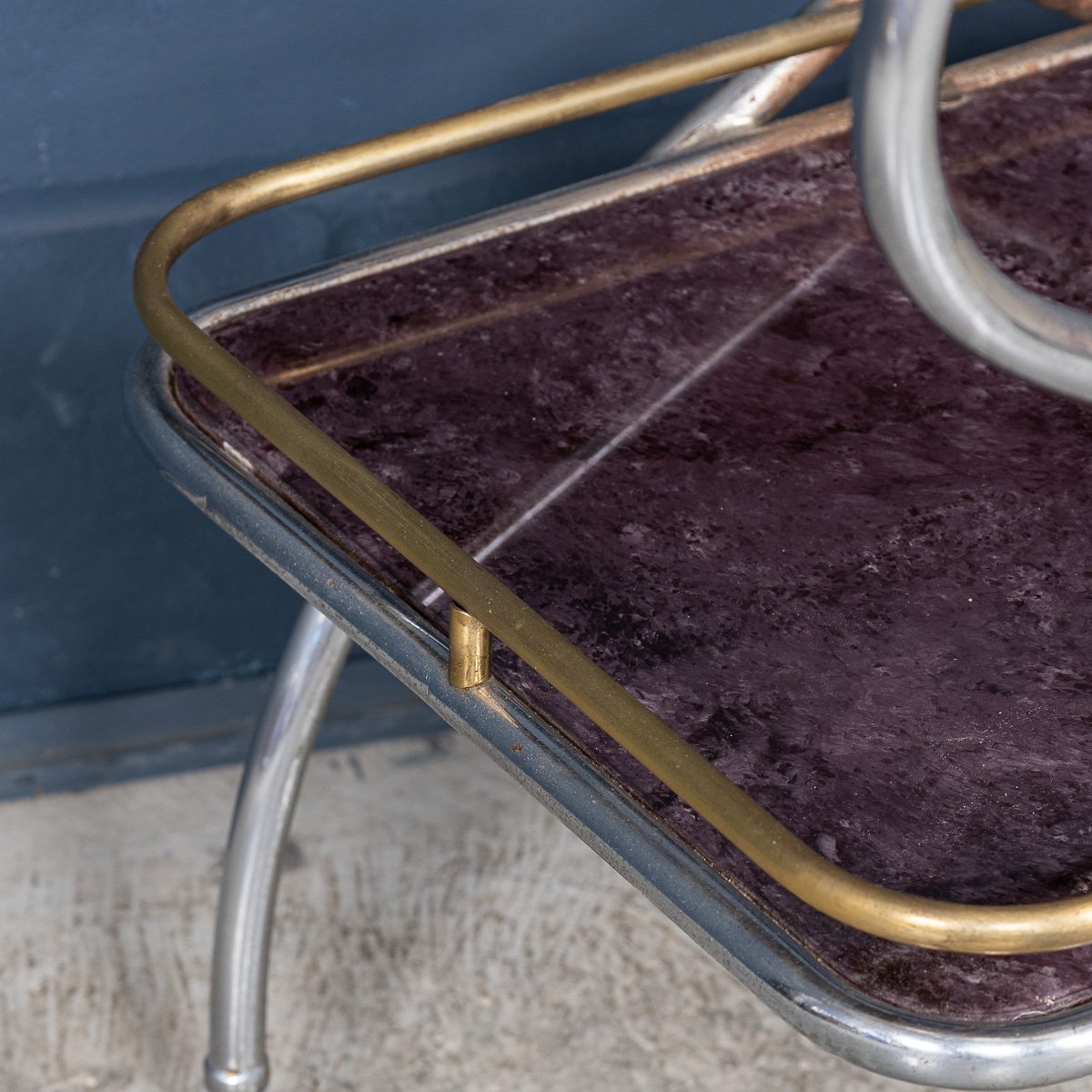 PUSHKINS.COM - B11305 - VINTAGE 20thC ITALIAN STEEL & GLASS DRINKS TROLLEY WITH MARBLE EFFECT c.1980 - 16.jpg