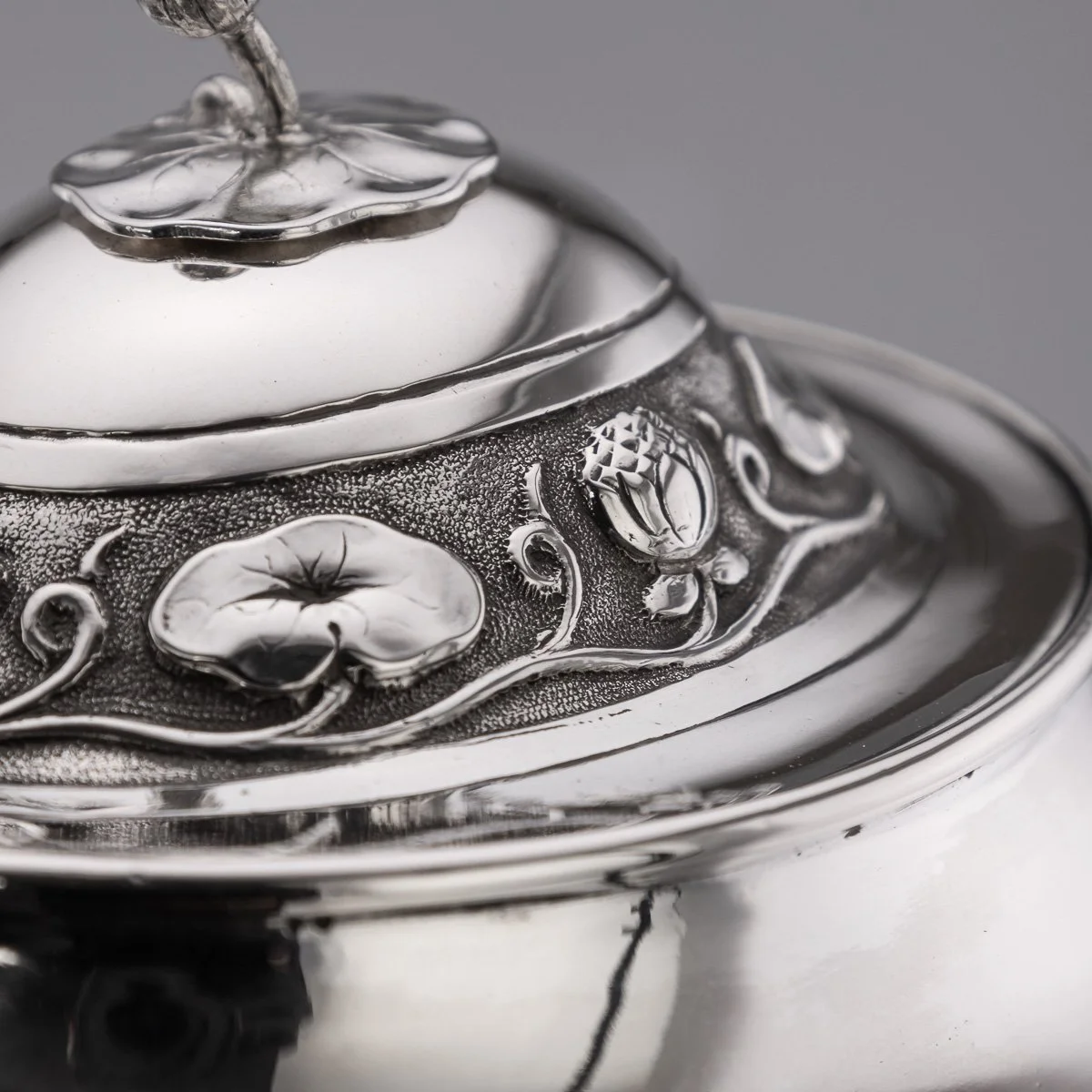 PUSHKINS.COM - A11065 - ANTIQUE 19thC INDIAN STYLE THREE PIECE SOLID SILVER TEA SET, REED & BARTON c1900 - 17.jpg