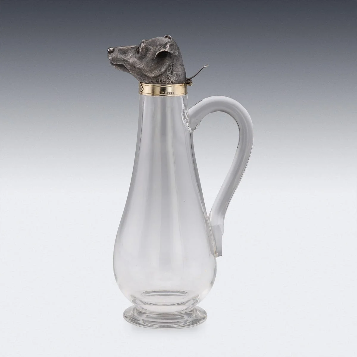 PUSHKINS.COM - J11562 - ANTIQUE 19thC VICTORIAN SOLID SILVER & CLEAR GLASS NOVELTY DOG CLARET JUG c.1884 - 04.jpg