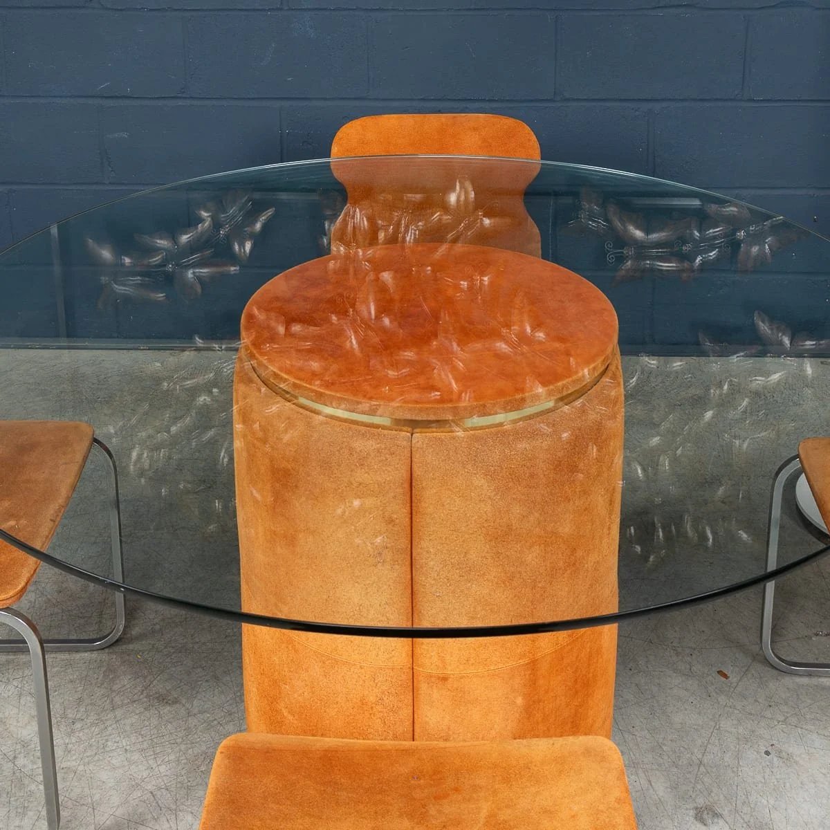 PUSHKINS.COM - B12046 - VINTAGE RARE 20thC ITALIAN DINING SET IN ORANGE SUEDE BY WILLY RIZZO c.1970 - 08.jpg