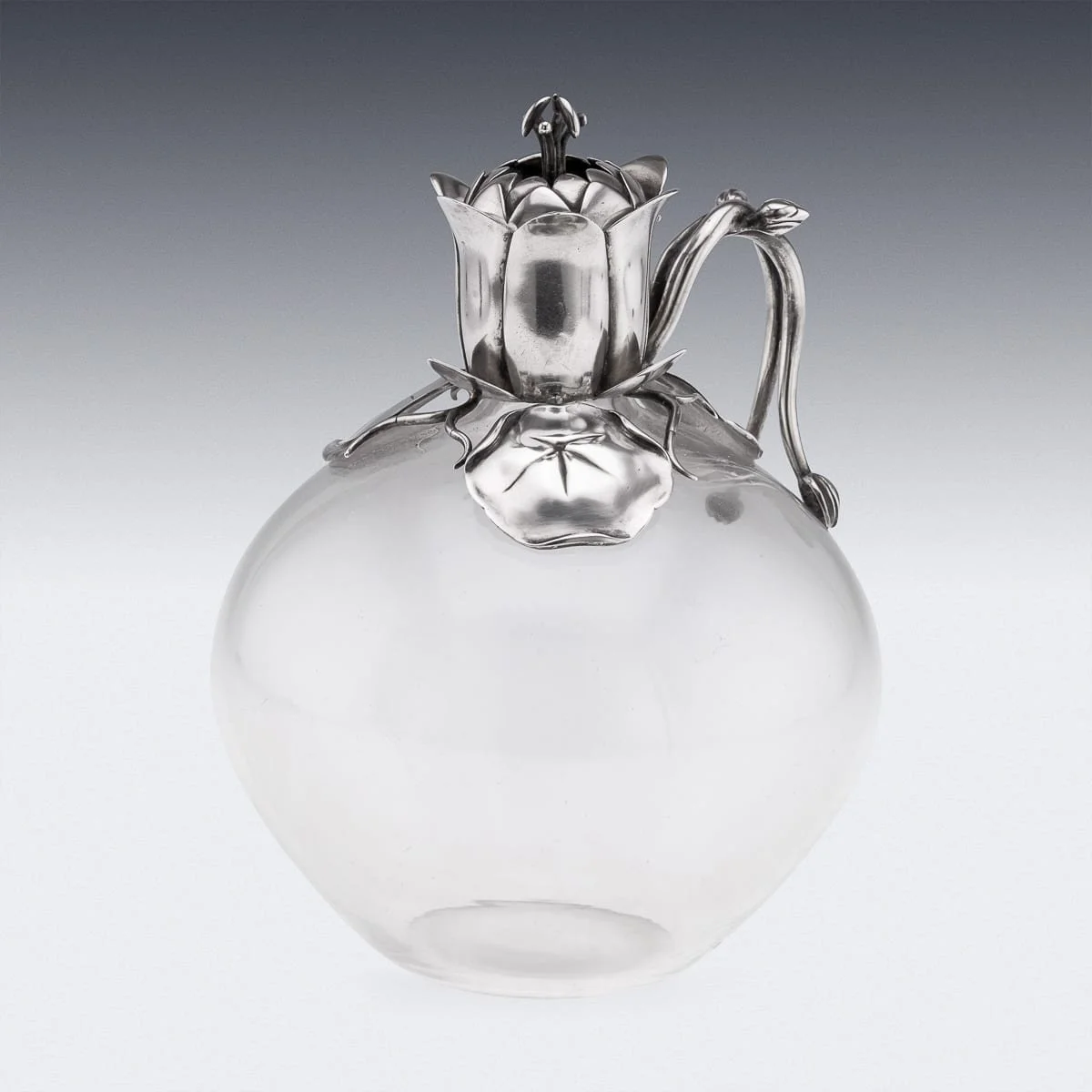 PUSHKINS.COM - J11489 - ANTIQUE 19thC VICTORIAN SOLID SILVER & CLEAR GLASS CLARET JUG c.1884 - 04.jpg