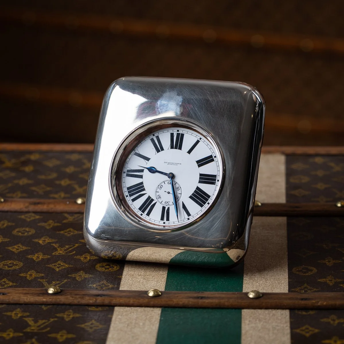 PUSHKINS.COM - D11717 - ANTIQUE 20thC ENGLISH SOLID SILVER MOUNTED SWISS DESK CLOCK - 14.jpg