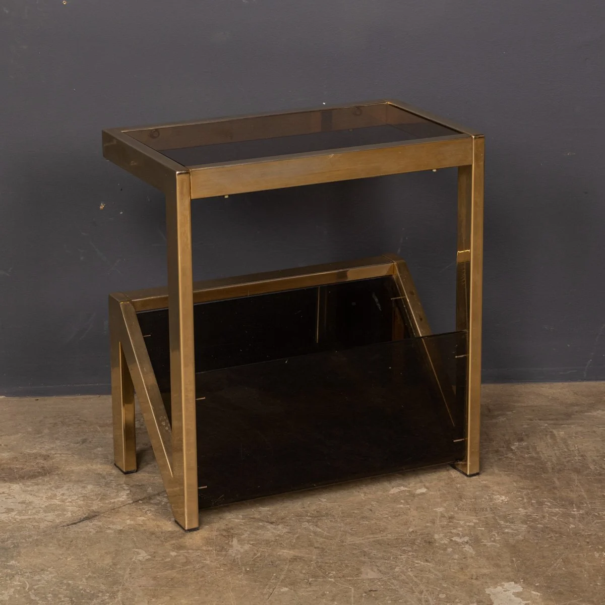 PUSHKINS.COM - Z12414 - VINTAGE 20thC BRASS, CHROME & GLASS "N" TABLE BY BELGO CHROM, BELGIUM c.1970 - 04.jpg