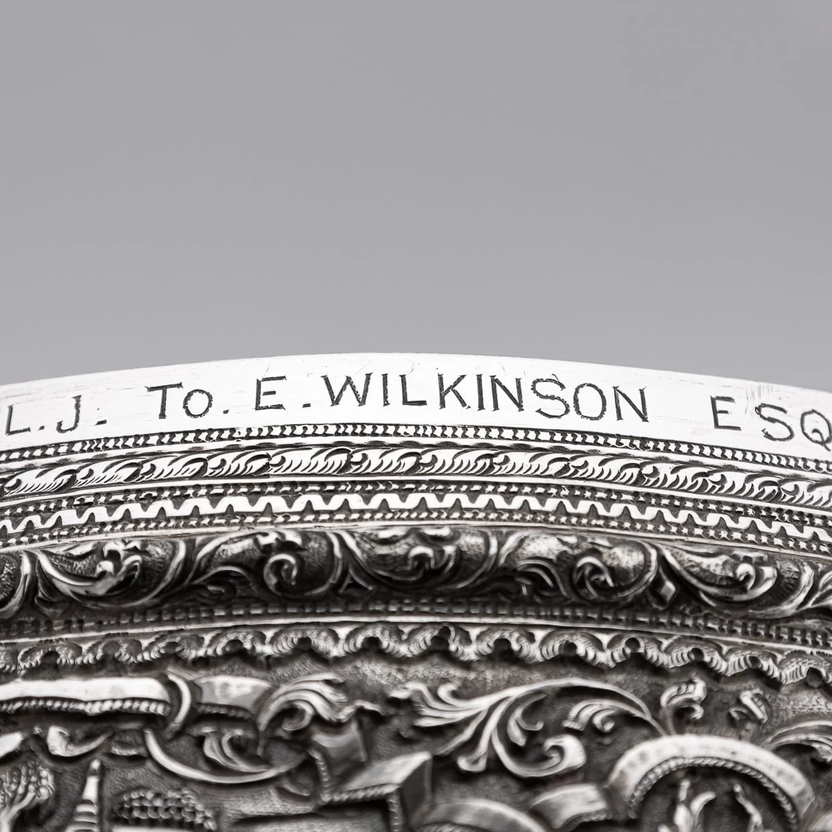 PUSHKINS.COM - A00030 - ANTIQUE 20thC BURMESE REPOUSSÉ SOLID SILVER "JATAKA TALES" BOWL c.1900 - 11.jpg