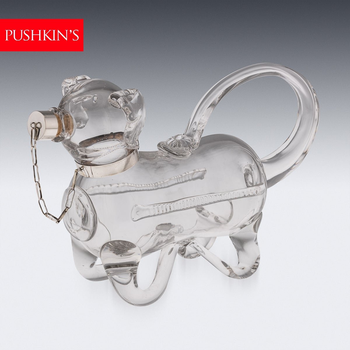 PUSHKIN'S - ANTIQUE 20thC ENGLISH SOLID SILVER & GLASS NOVELTY CLARET JUG c.1916 - 1.jpg