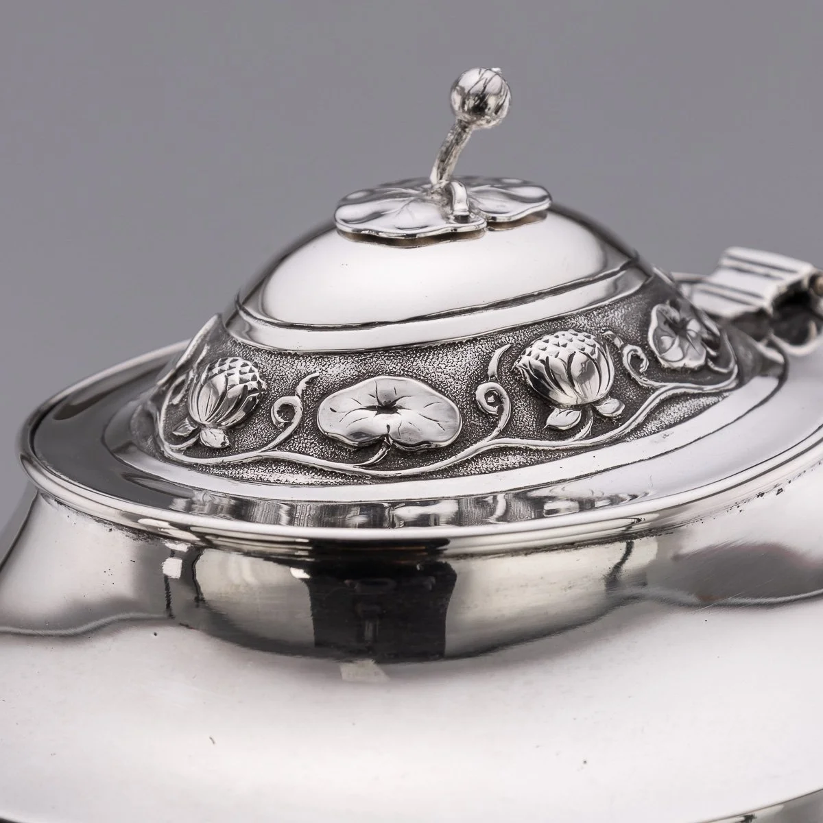 PUSHKINS.COM - A11065 - ANTIQUE 19thC INDIAN STYLE THREE PIECE SOLID SILVER TEA SET, REED & BARTON c1900 - 10.jpg